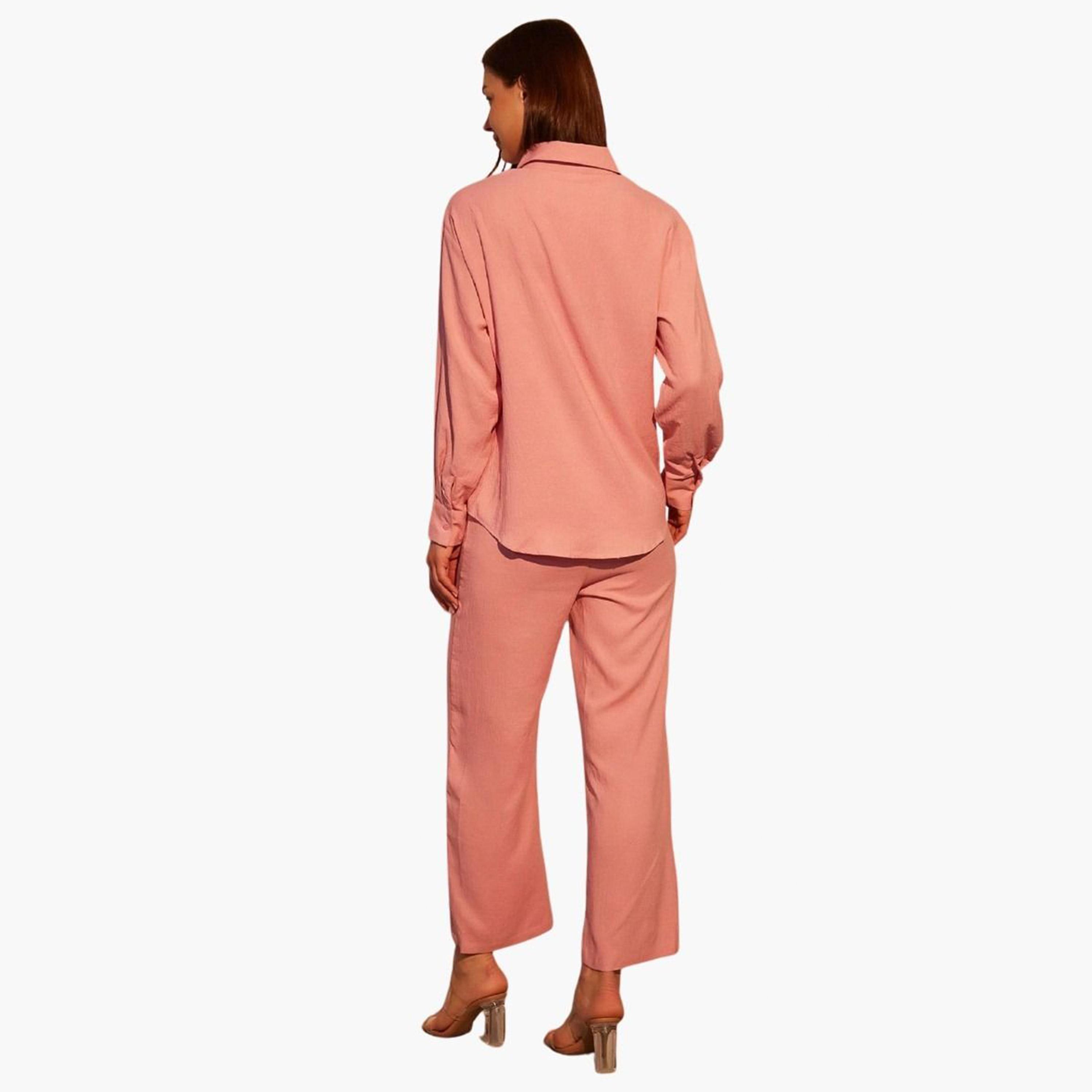 Take Two Solid Button Front Long Sleeve Shirt and Pants Co-Ords-women-clothing-coordsets-image-3