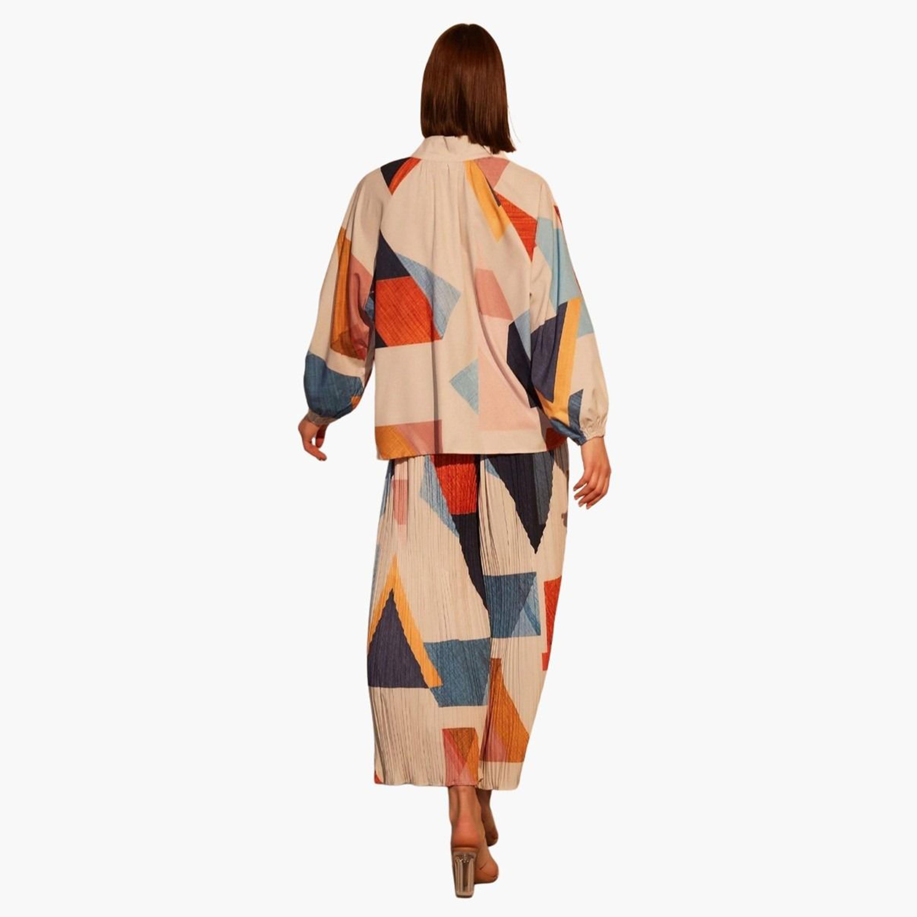 Take Two Geometric Print Shirt and Pleated Pants Co-ords-women-clothing-coordsets-image-2