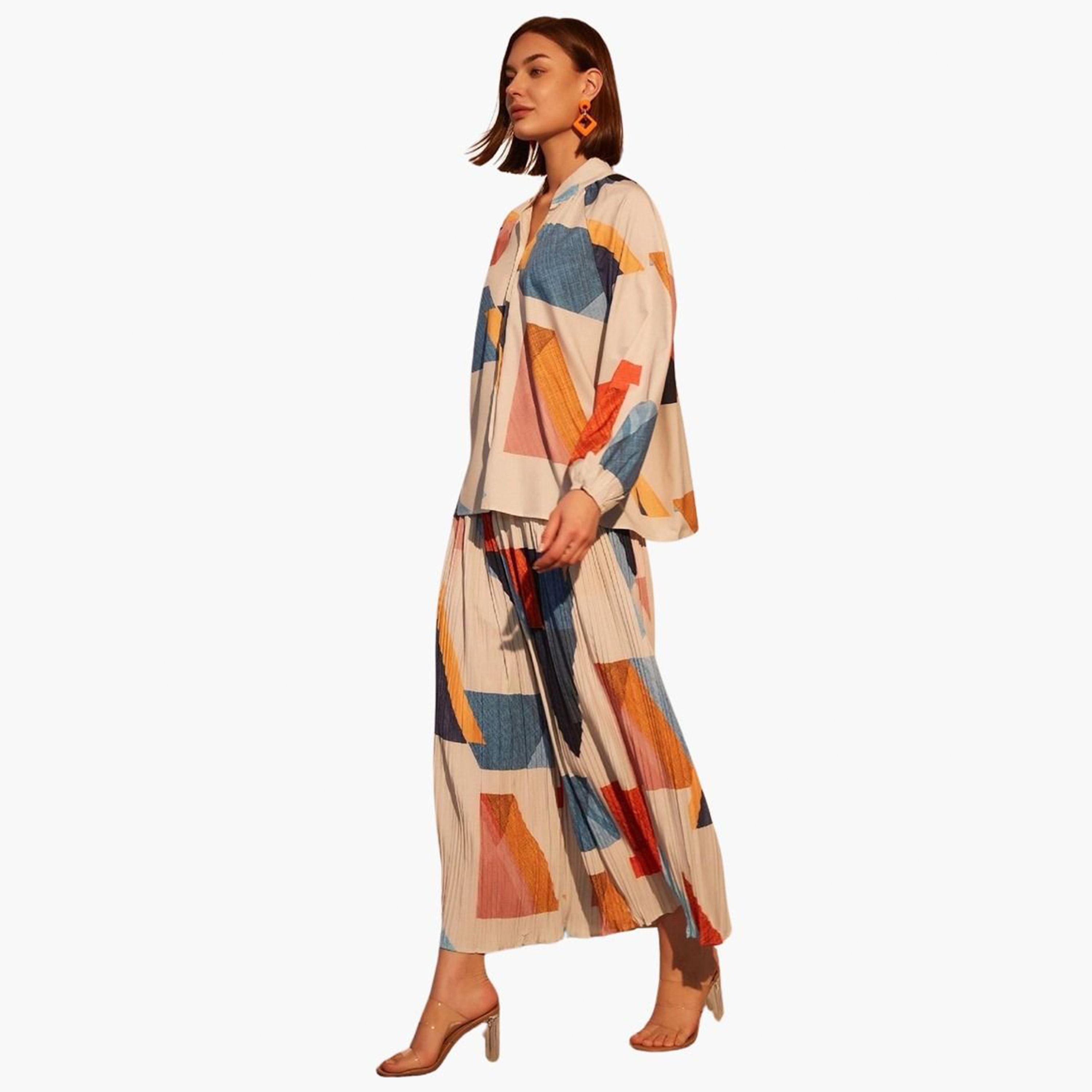 Take Two Geometric Print Shirt and Pleated Pants Co-ords-women-clothing-coordsets-image-3