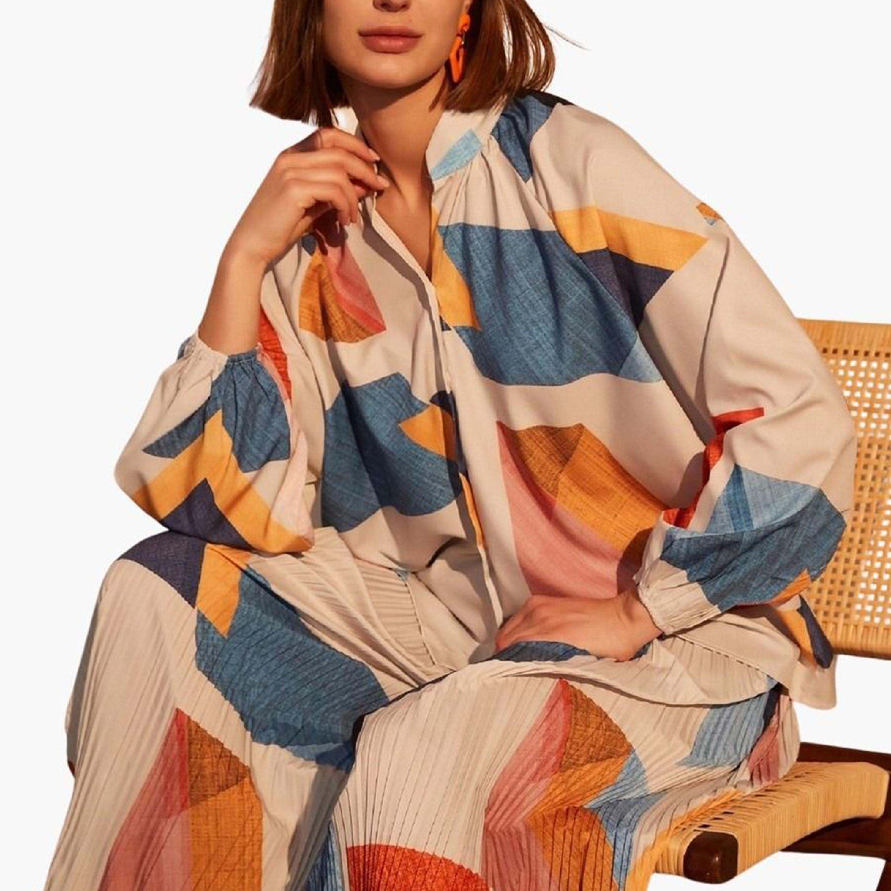 Take Two Geometric Print Shirt and Pleated Pants Co-ords-women-clothing-coordsets-image-5