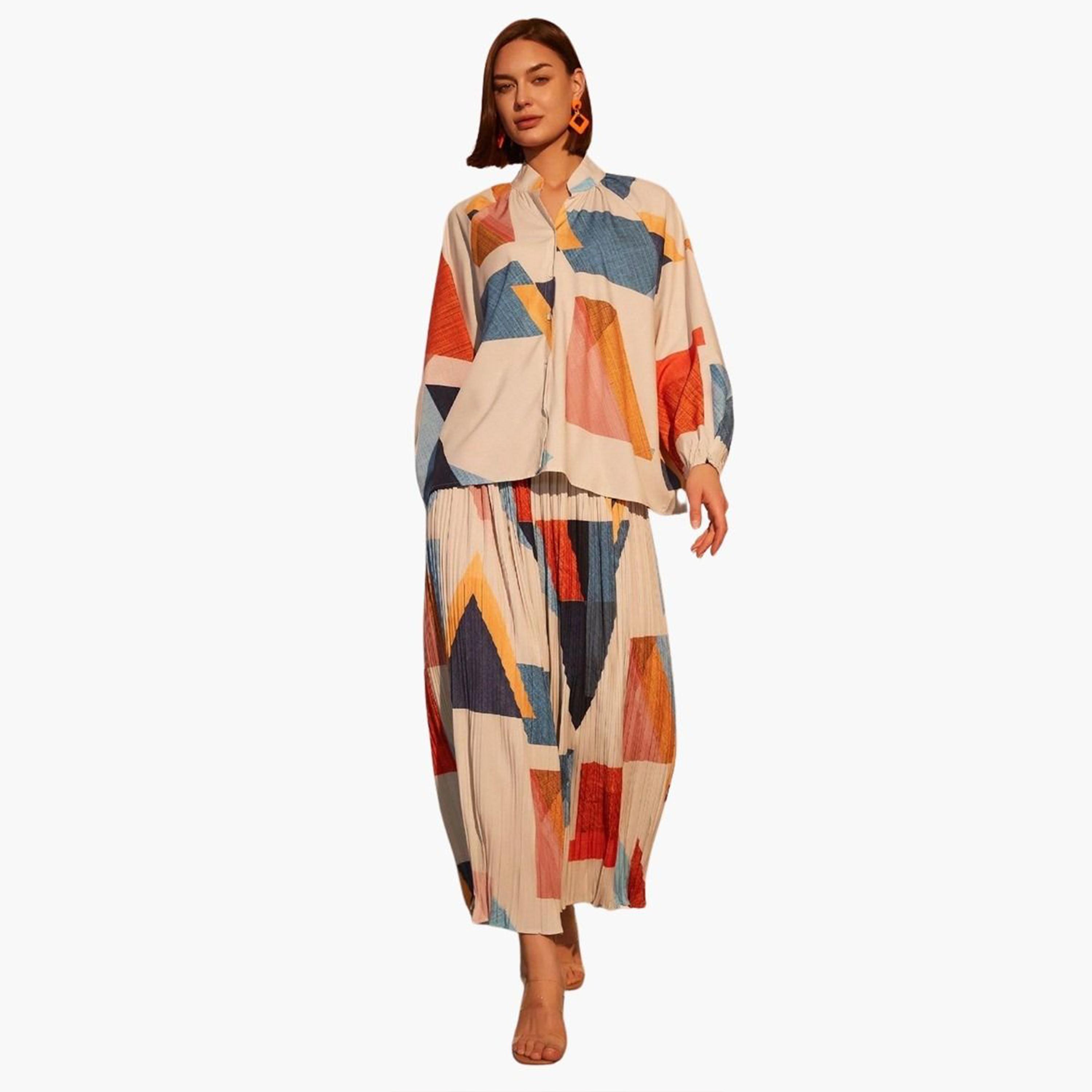 Take Two Geometric Print Shirt and Pleated Pants Co-ords-women-clothing-coordsets-image-6