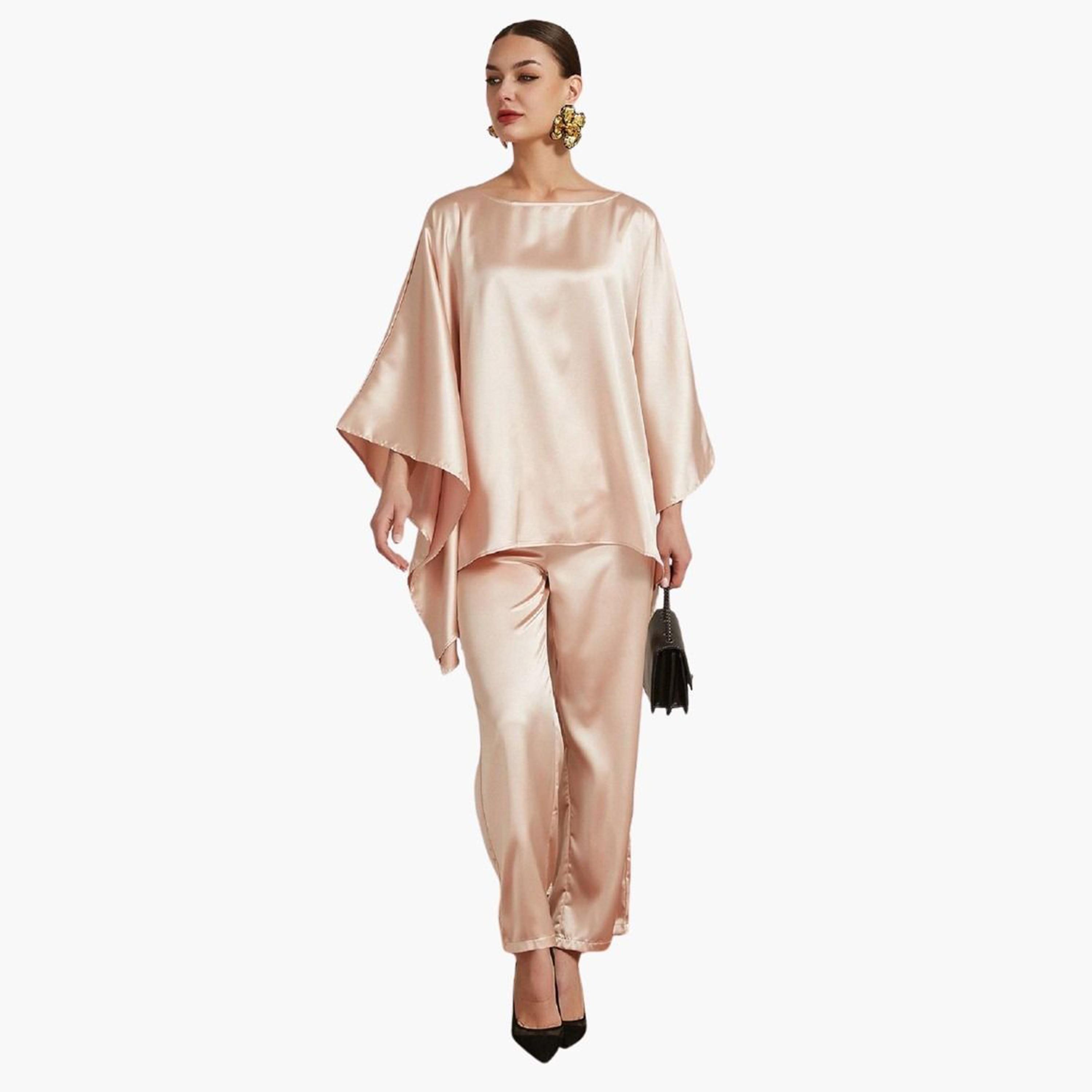 Take Two Pink Satin Asymmetric Top and Pants Co-Ords-women-clothing-coordsets-image-1