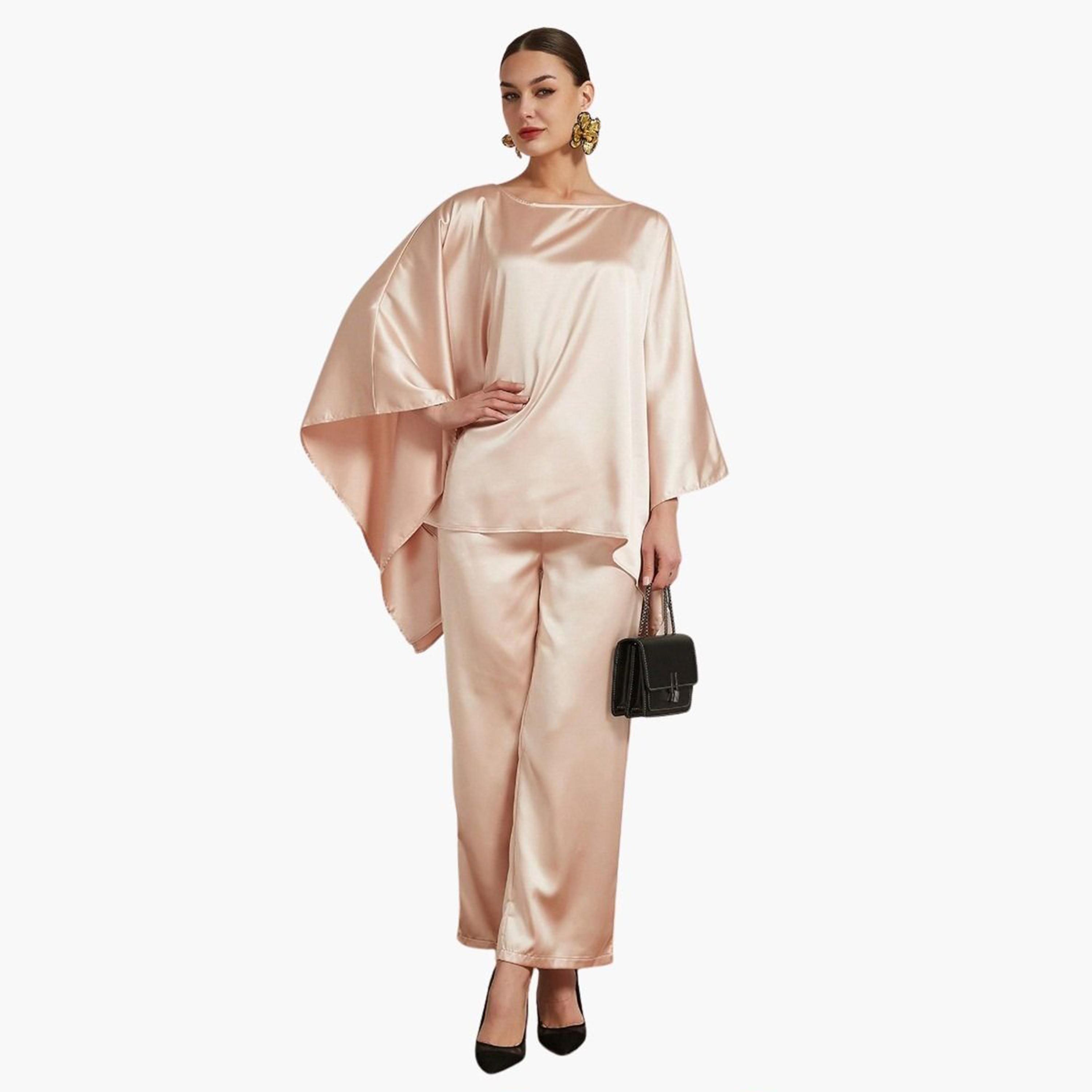 Take Two Pink Satin Asymmetric Top and Pants Co-Ords-women-clothing-coordsets-image-2
