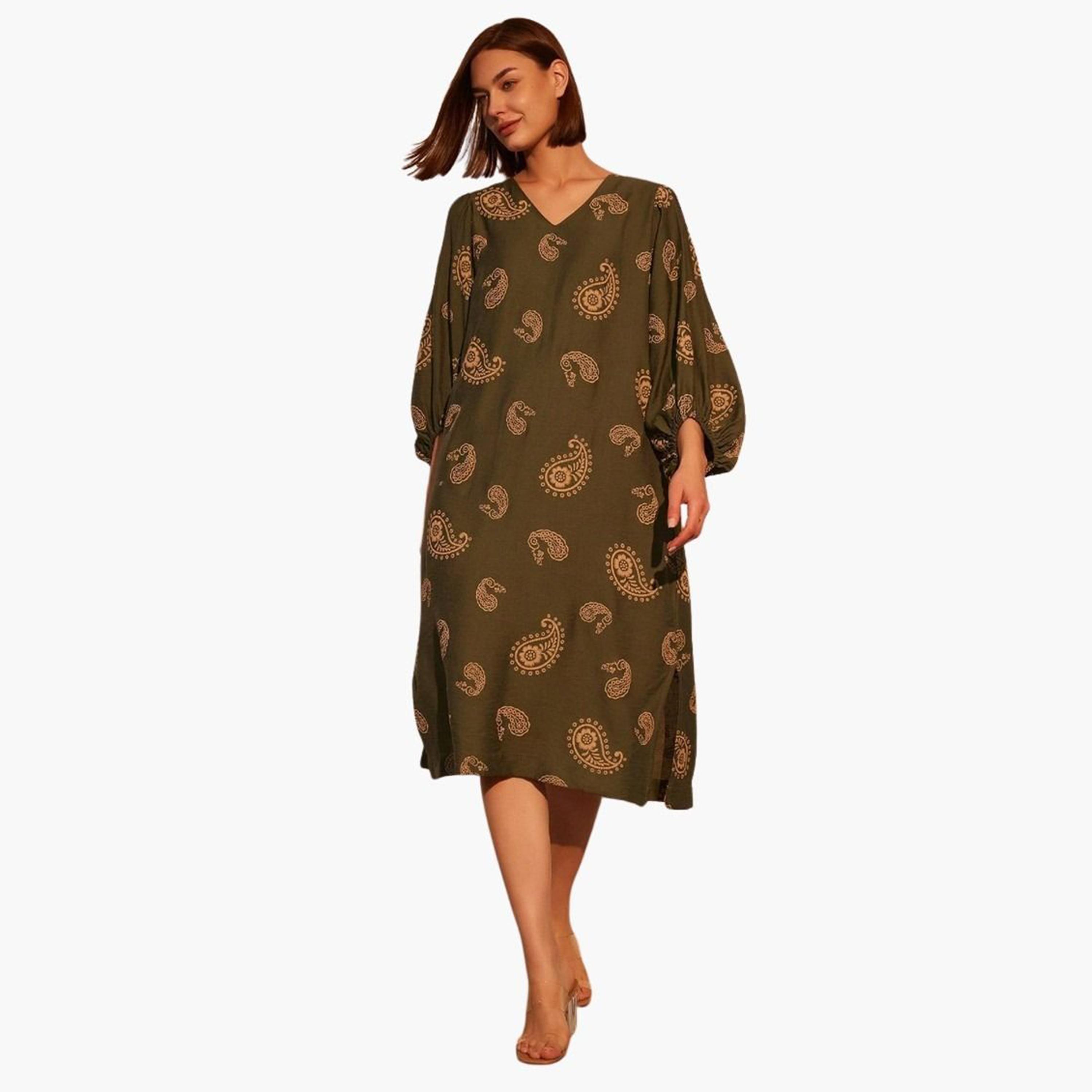 Take Two Paisley Print Midi Dress with Volume Sleeves-women-clothing-dresses-image-2