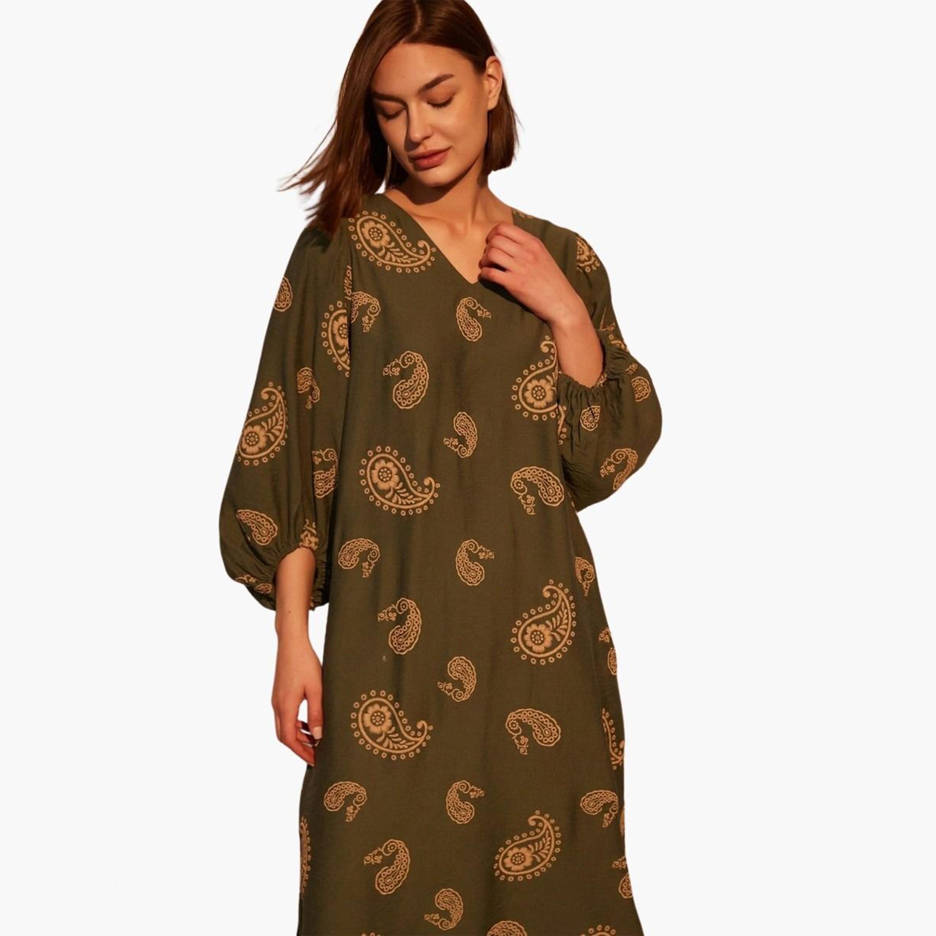 Take Two Paisley Print Midi Dress with Volume Sleeves-women-clothing-dresses-image-4