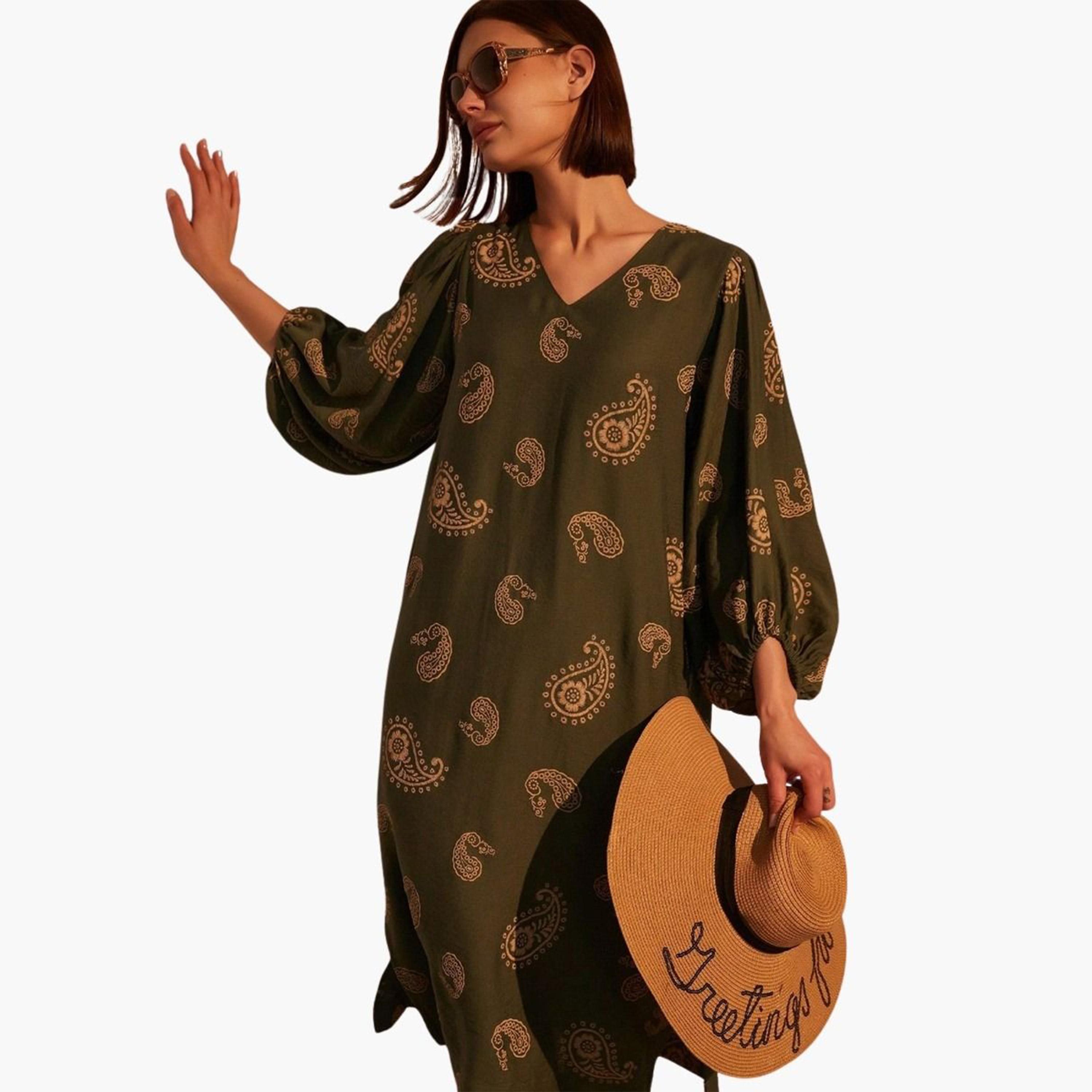 Take Two Paisley Print Midi Dress with Volume Sleeves-women-clothing-dresses-image-5