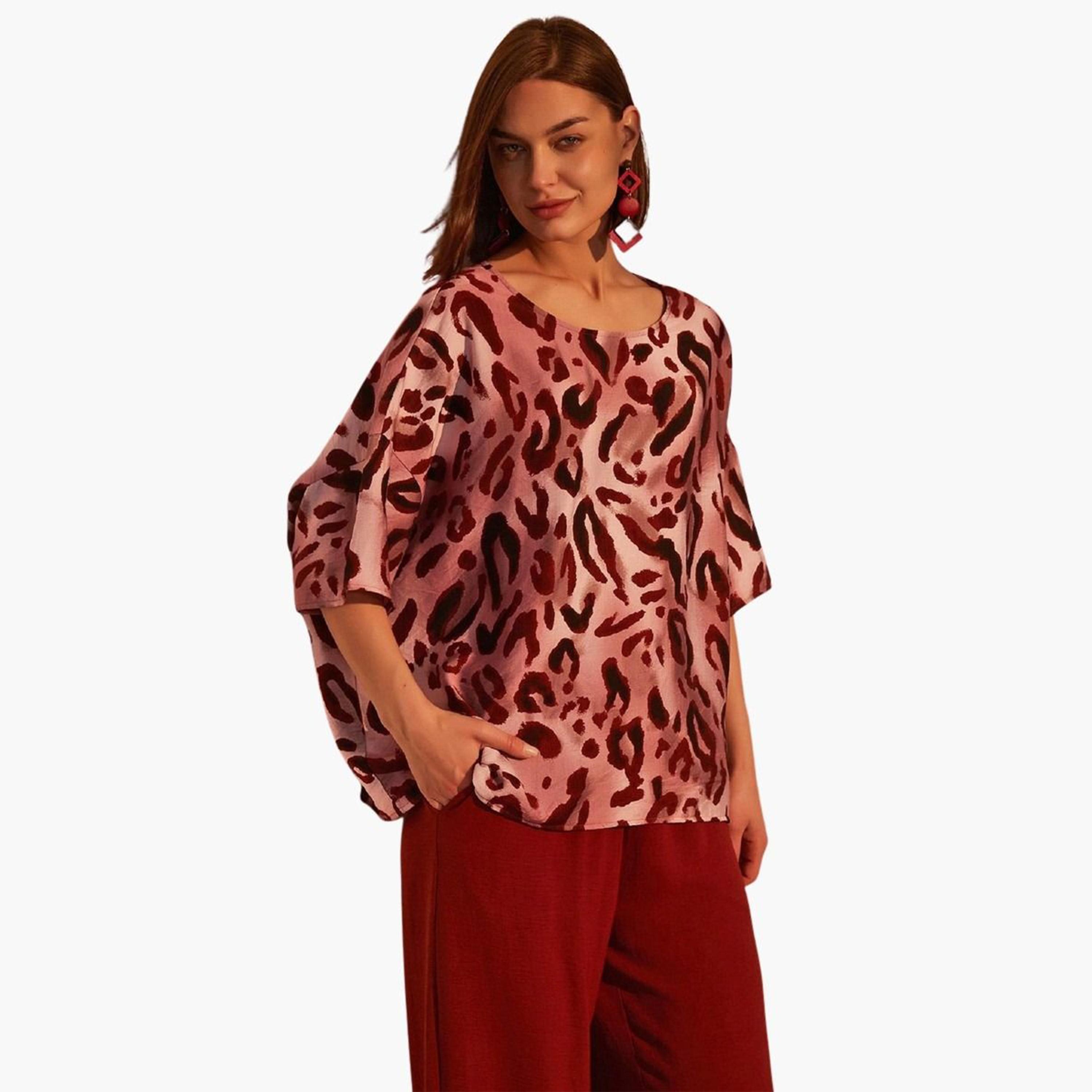 Take Two Burgundy Leopard Print Top and Trousers Co-Ords-women-clothing-coordsets-image-3
