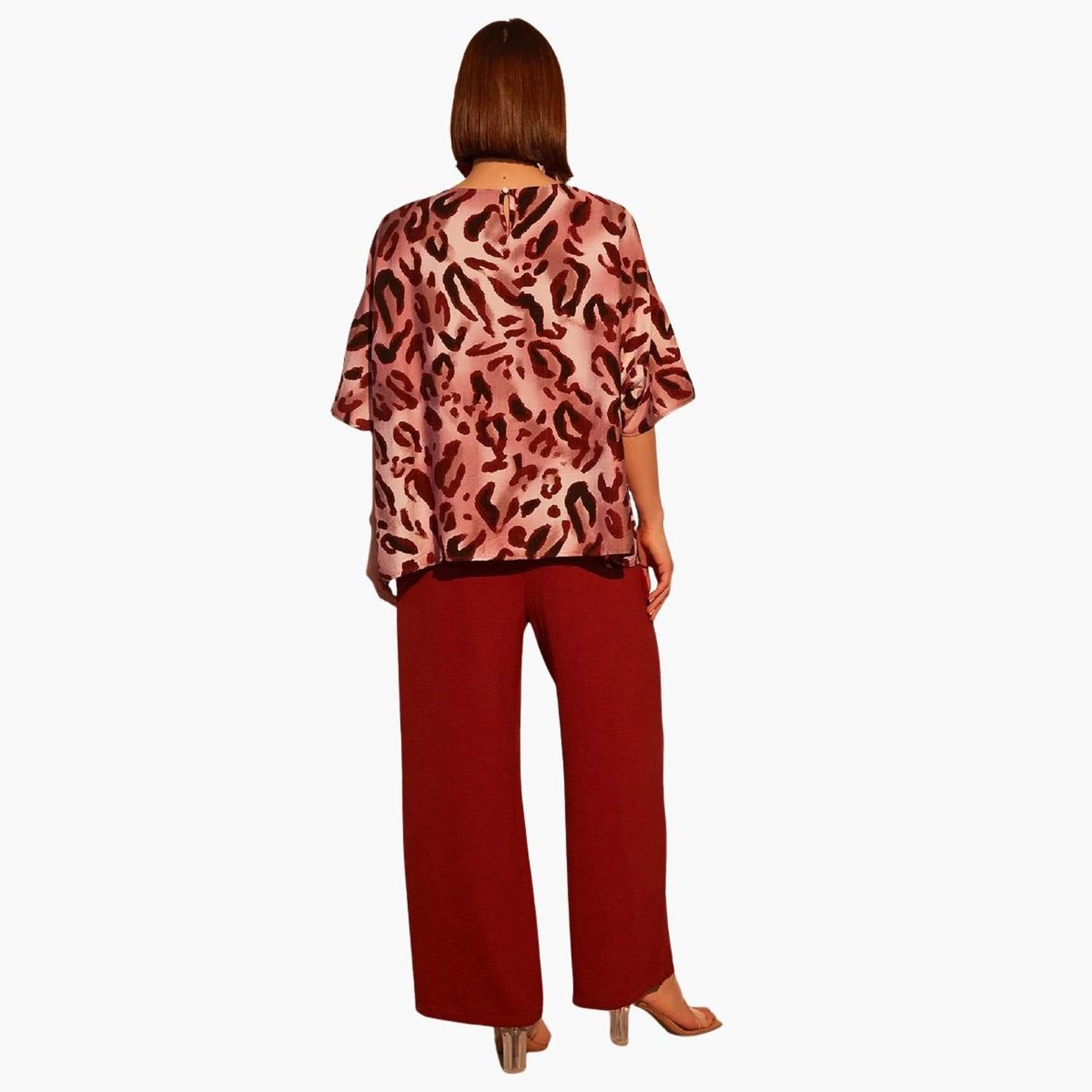 Take Two Burgundy Leopard Print Top and Trousers Co-Ords-women-clothing-coordsets-image-4