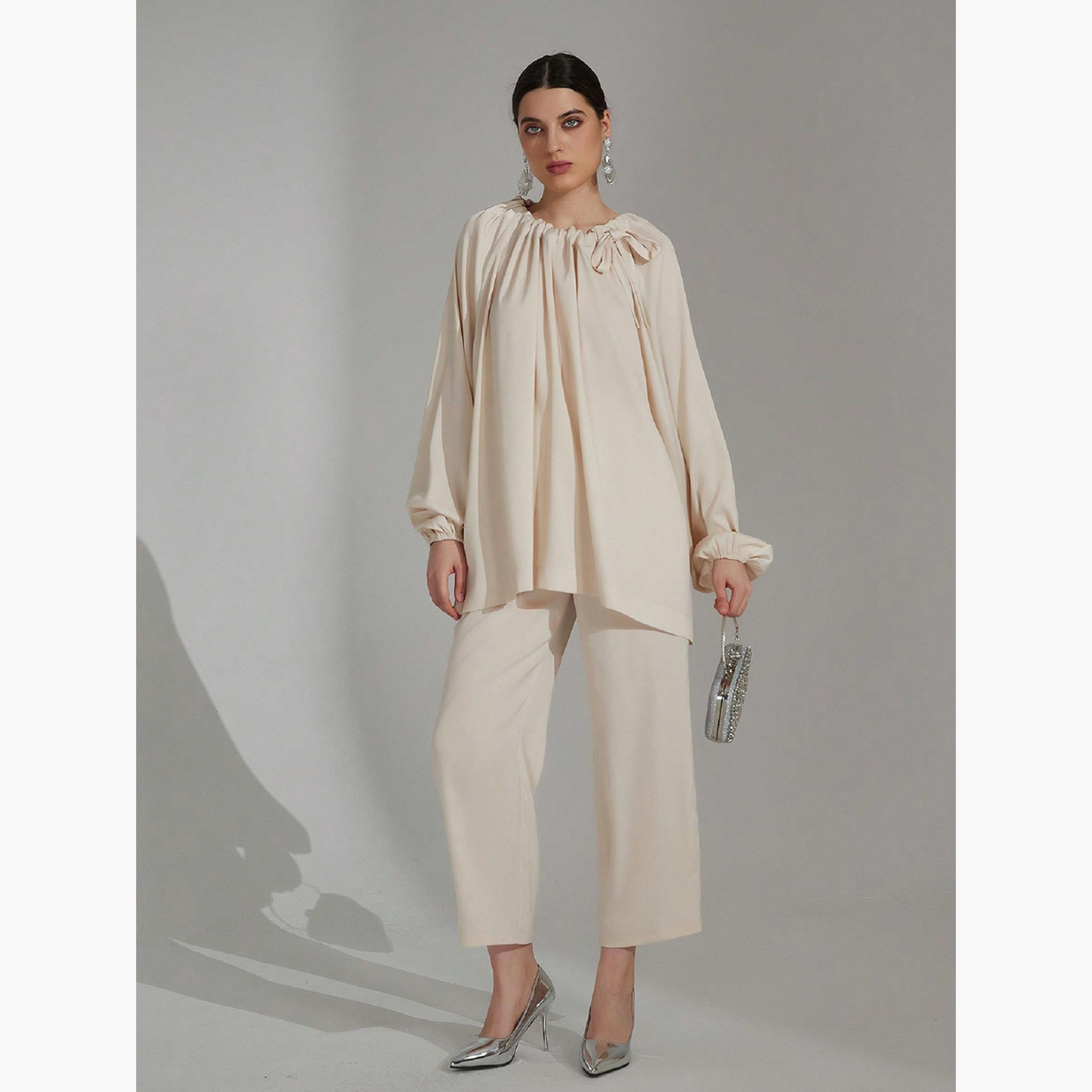 Take Two Oversized Drawstring Neck Top and Pants Co-Ords-women-clothing-coordsets-image-1