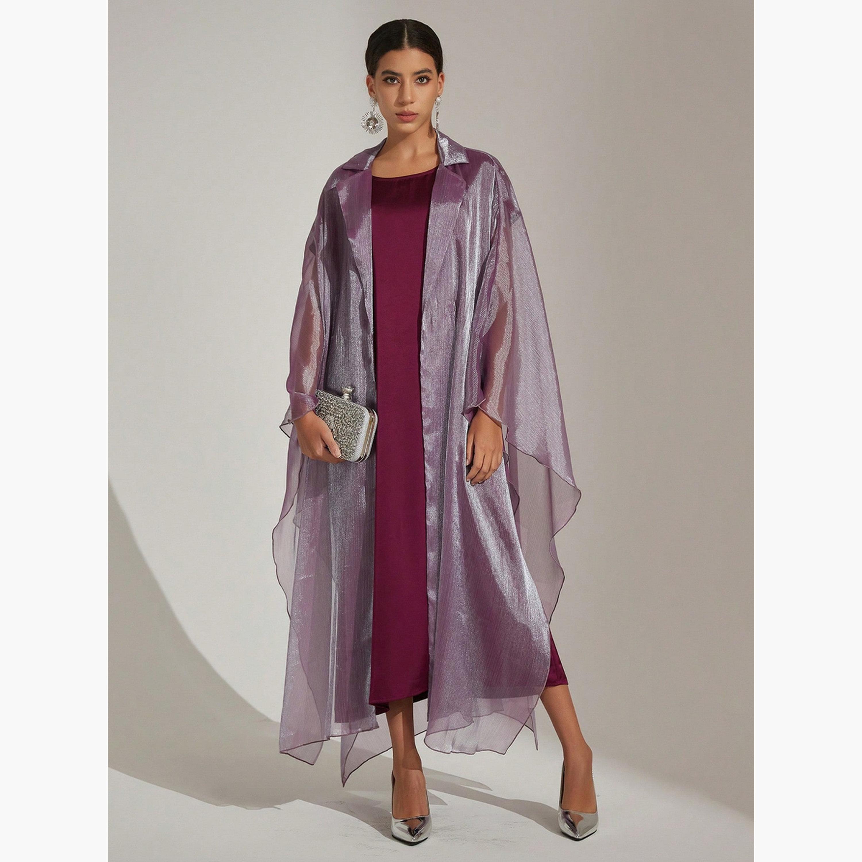 طقم أنيق فستان بنفسجي وقفطان | أزياء نسائية محتشمة-women-clothing-coordsets-image-1