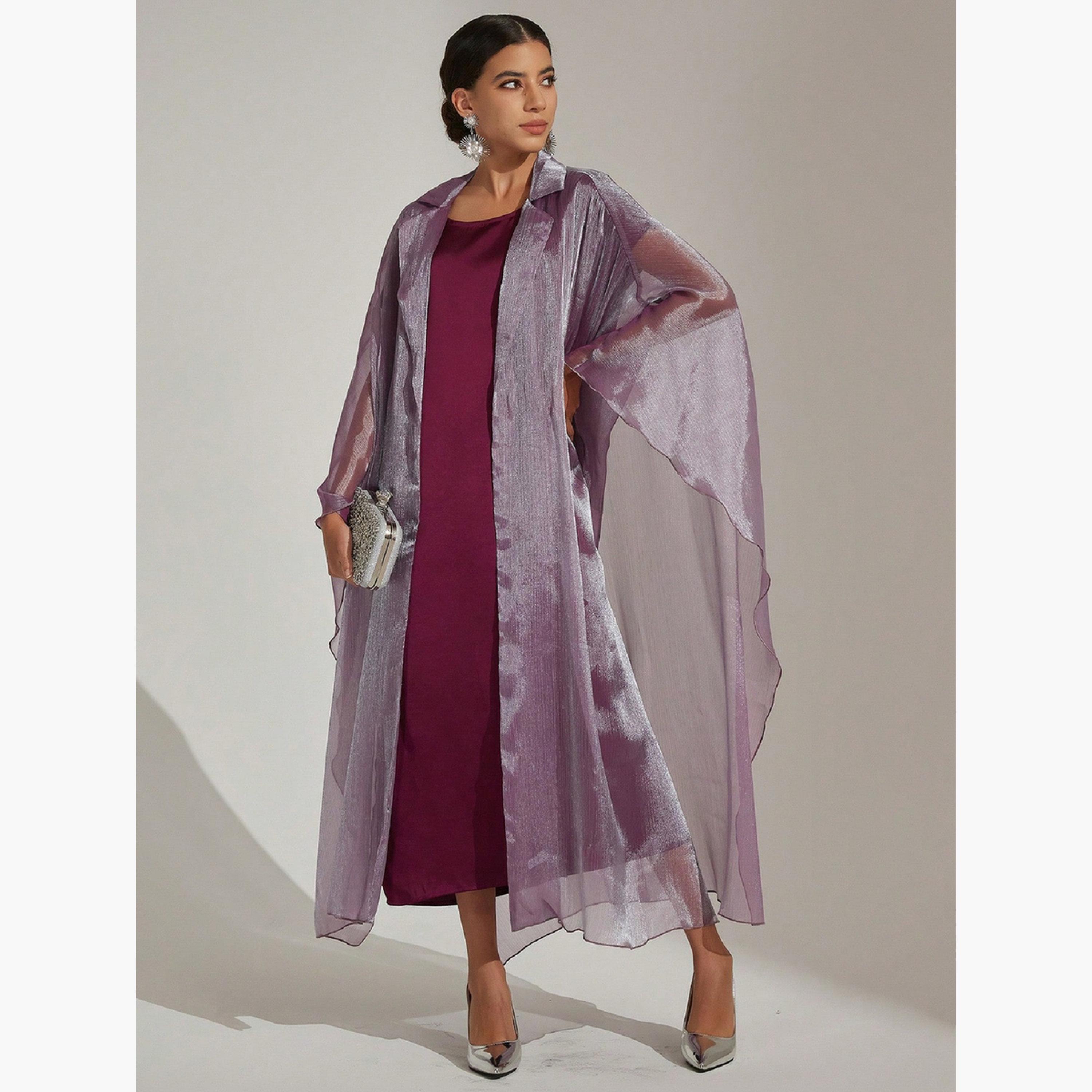 طقم أنيق فستان بنفسجي وقفطان | أزياء نسائية محتشمة-women-clothing-coordsets-image-3