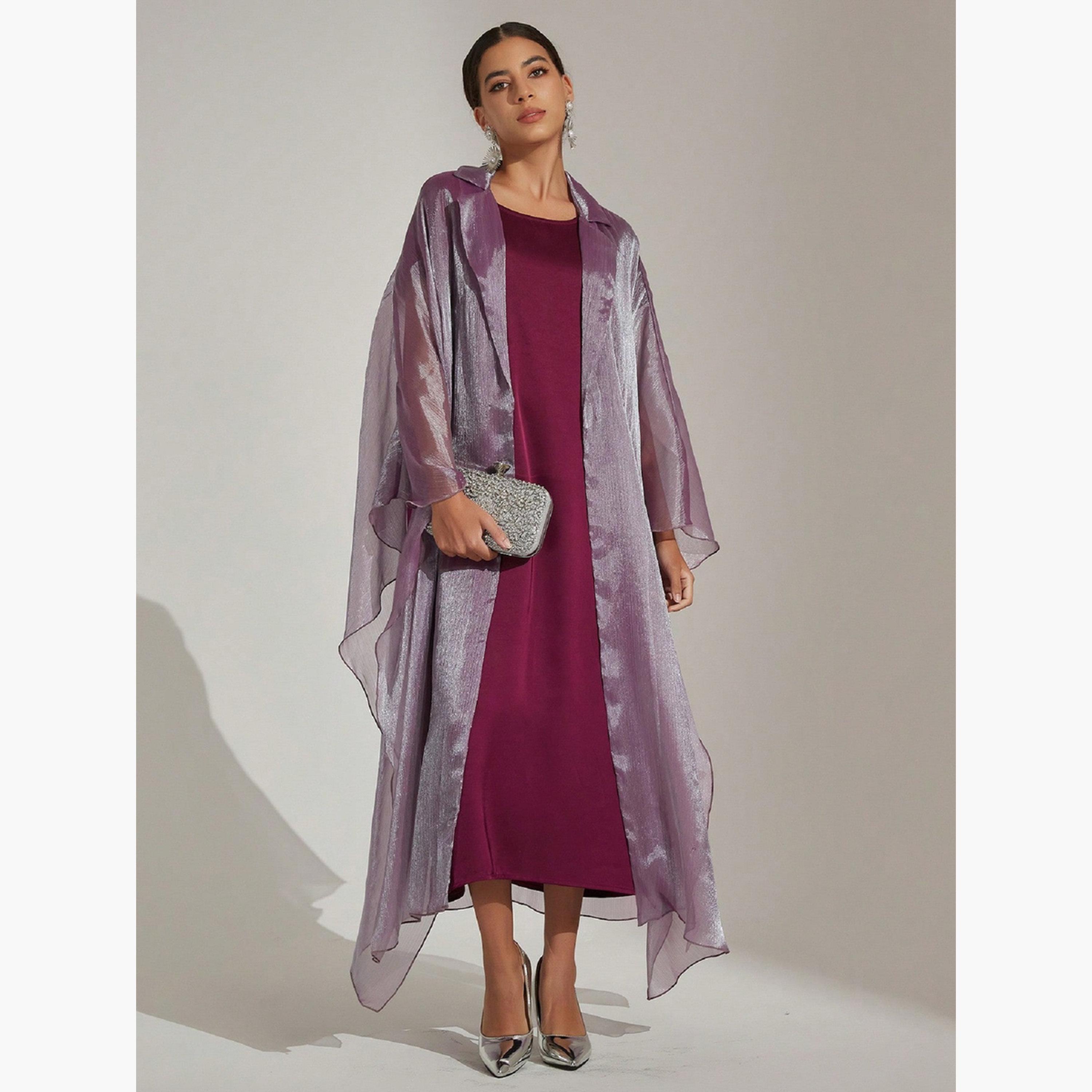 طقم أنيق فستان بنفسجي وقفطان | أزياء نسائية محتشمة-women-clothing-coordsets-image-4