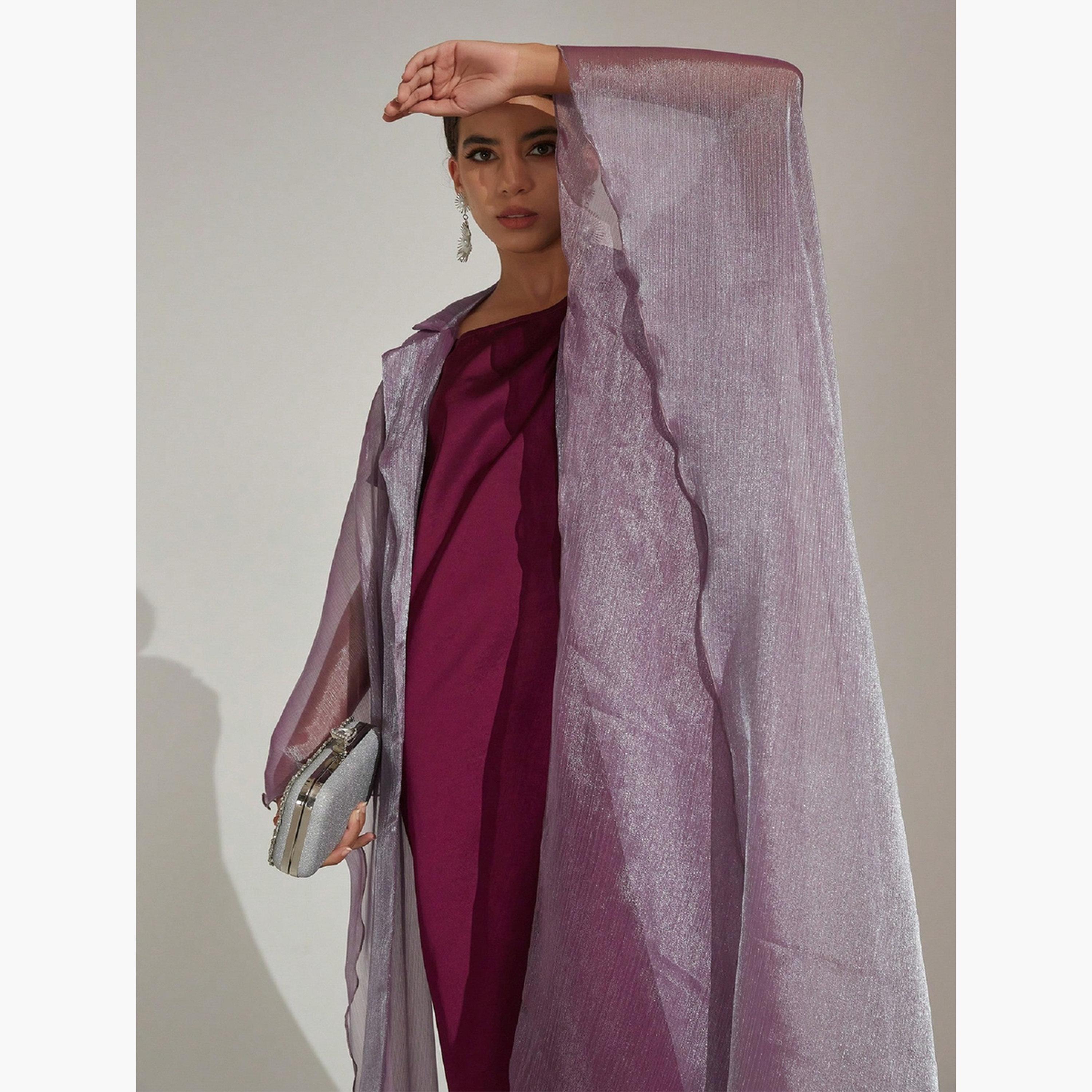 طقم أنيق فستان بنفسجي وقفطان | أزياء نسائية محتشمة-women-clothing-coordsets-image-5