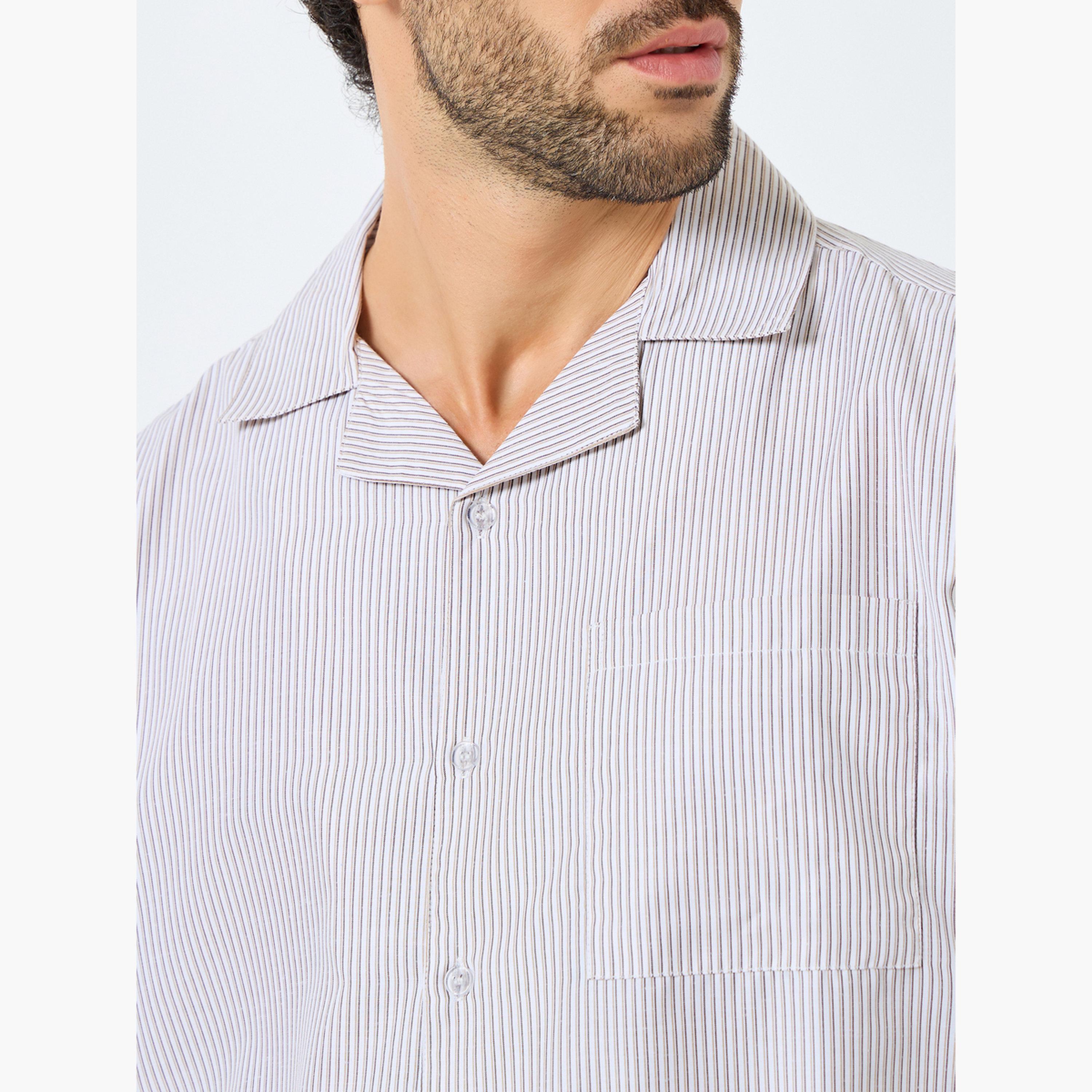 طقم بيجاما من بنطال وقميص مخطط بقصة مريحة-men-clothing-nightwear-sets-image-4