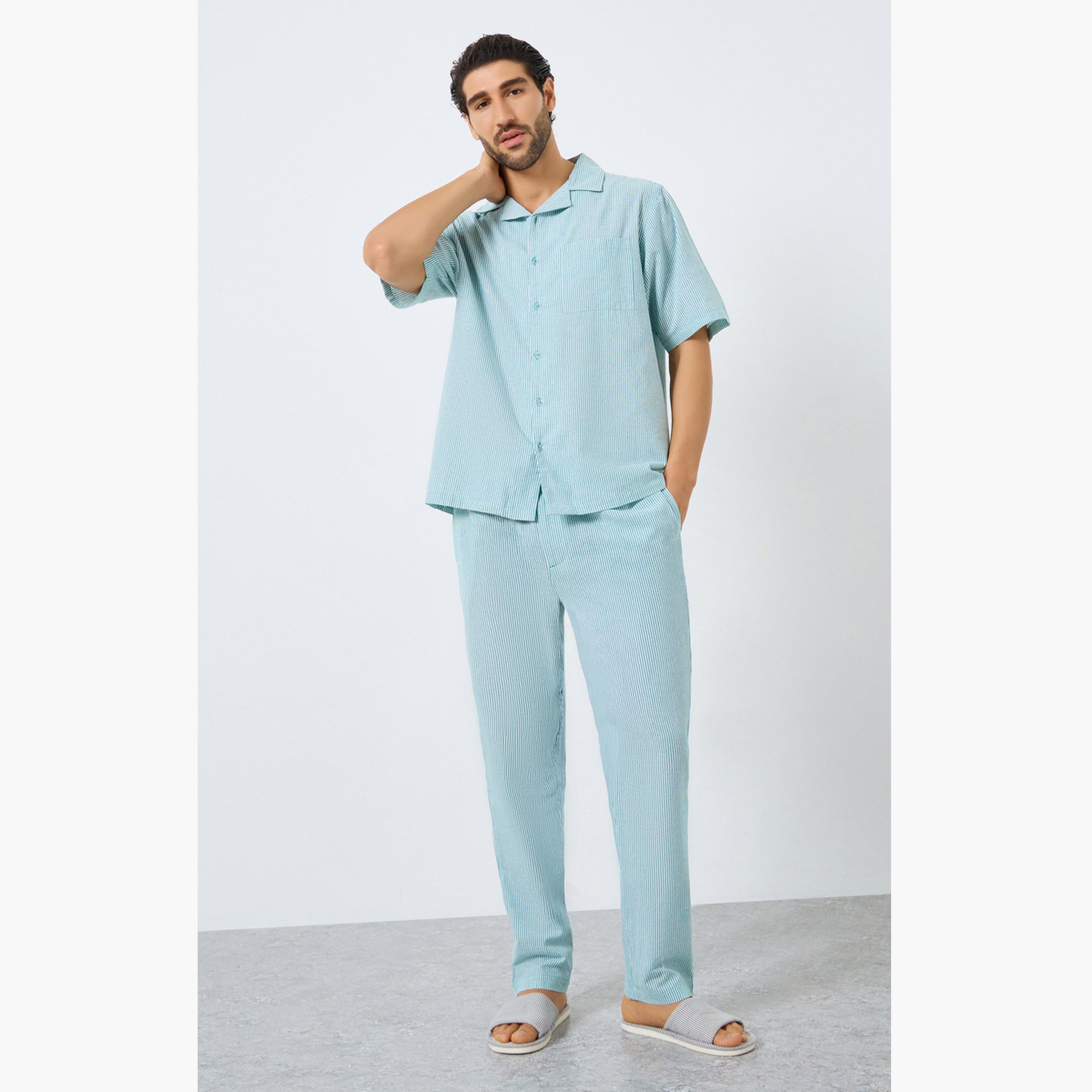 Styli Men Relaxed Fit Striped Shirt and Pyjama Set-men-clothing-nightwear-sets-image-1