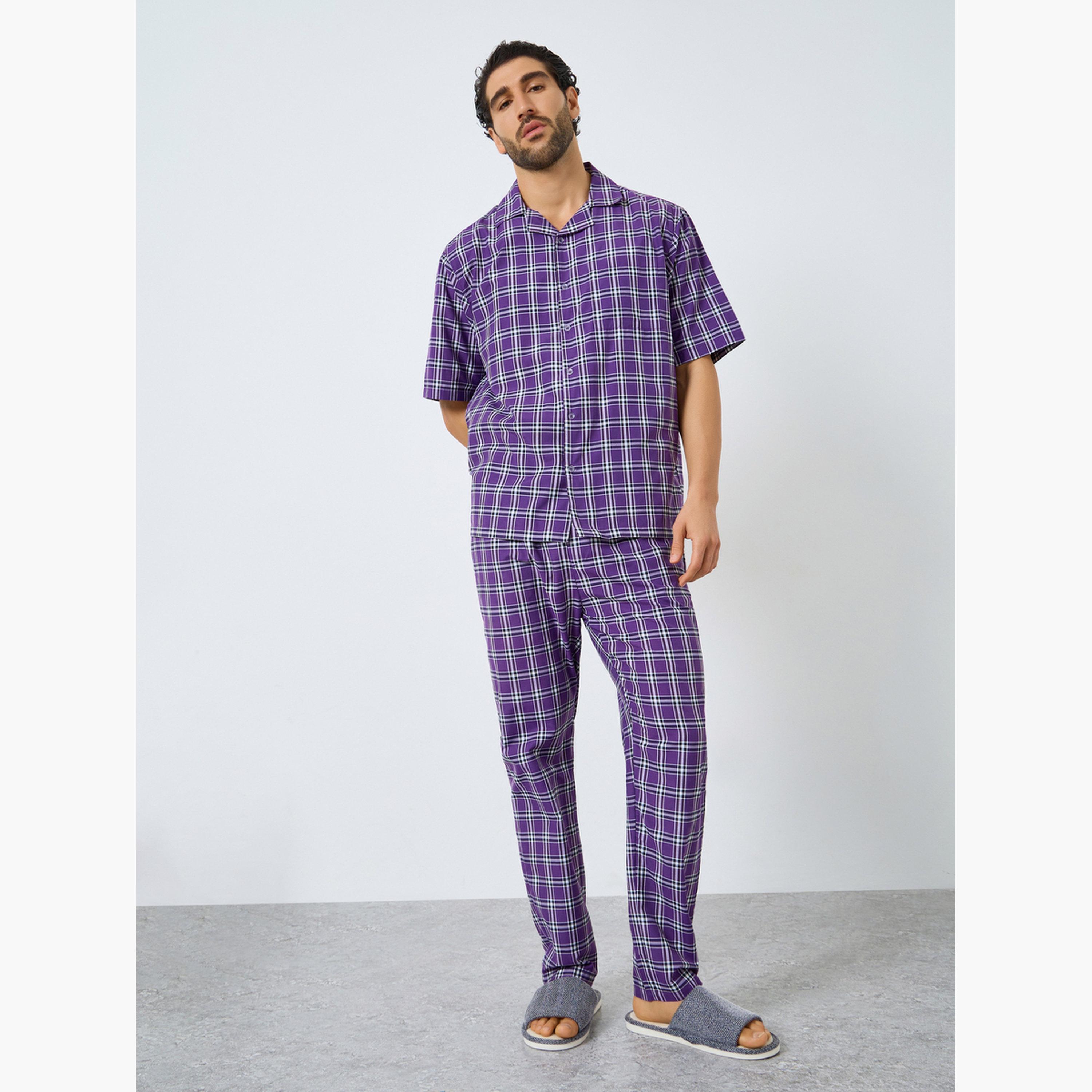 Styli Men Relaxed Fit Checked Shirt and Pyjama Set-men-clothing-nightwear-sets-image-1