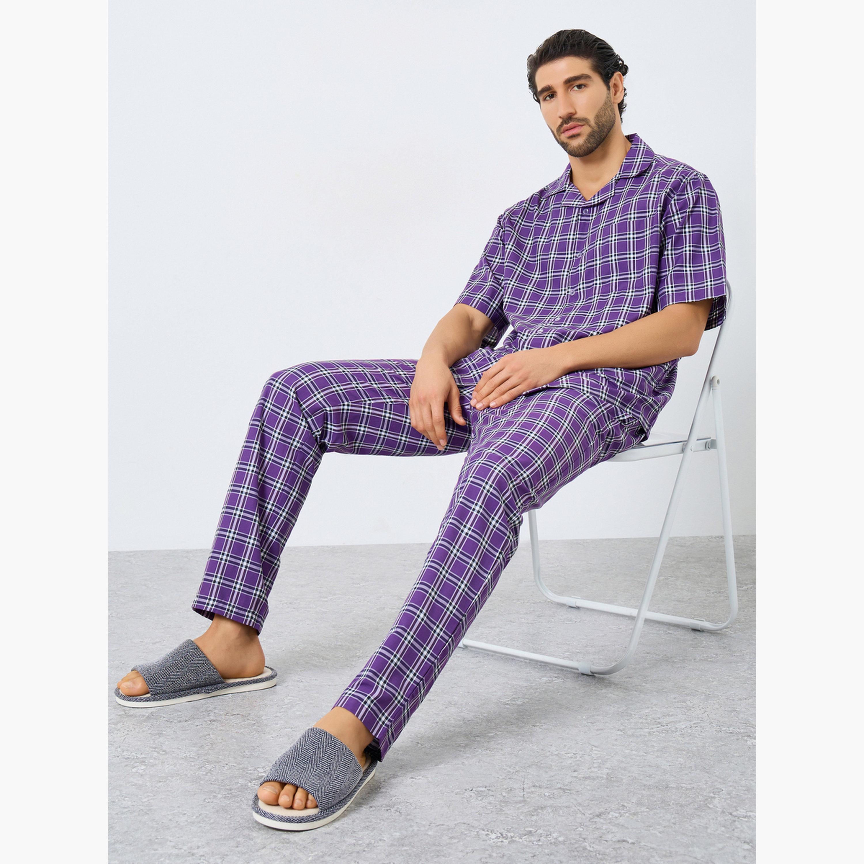 Styli Men Relaxed Fit Checked Shirt and Pyjama Set-men-clothing-nightwear-sets-image-6