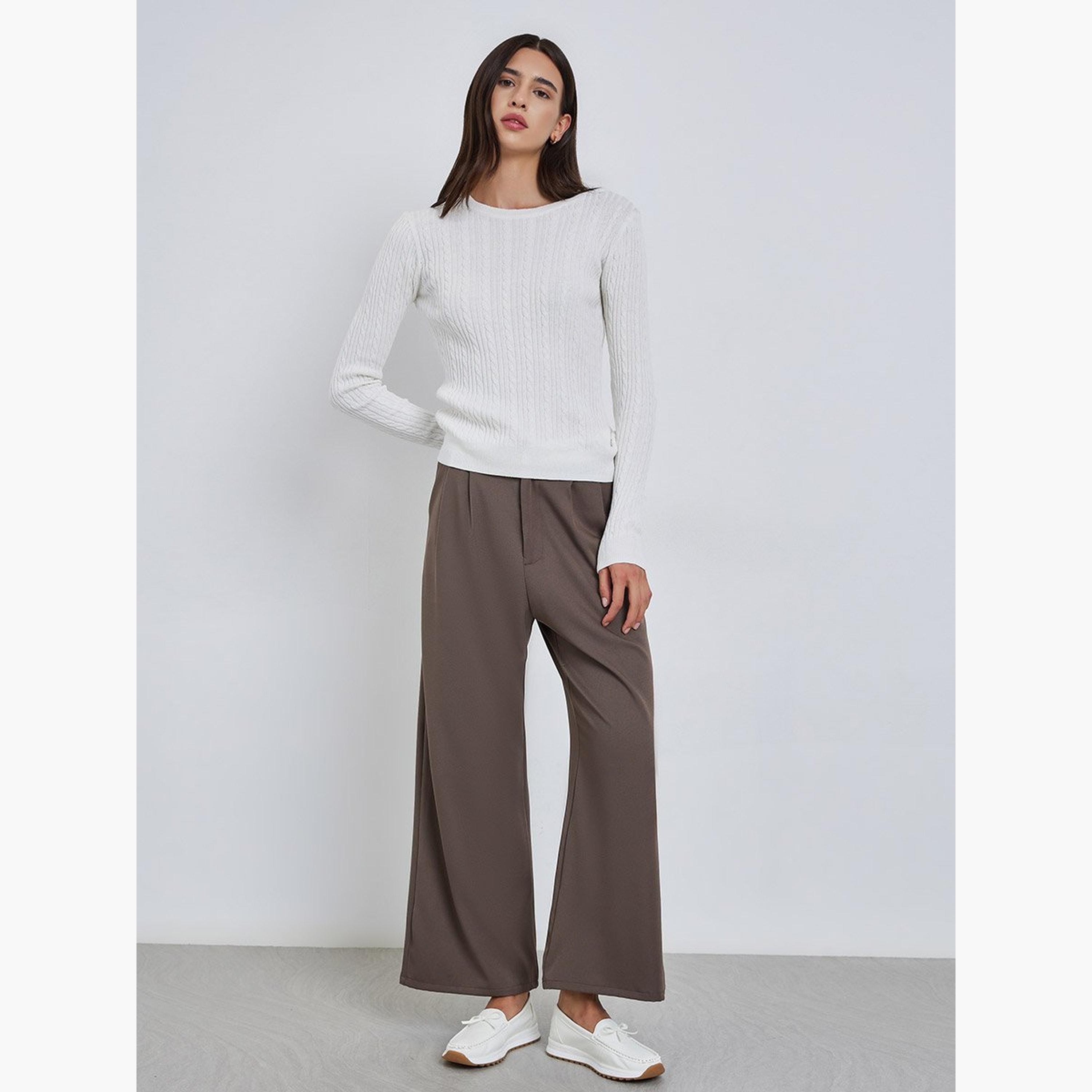Take Two Solid Cable Knit Crew Neck Sweaters-women-winterwear-cardigansandjumpers-jumpers-image-2