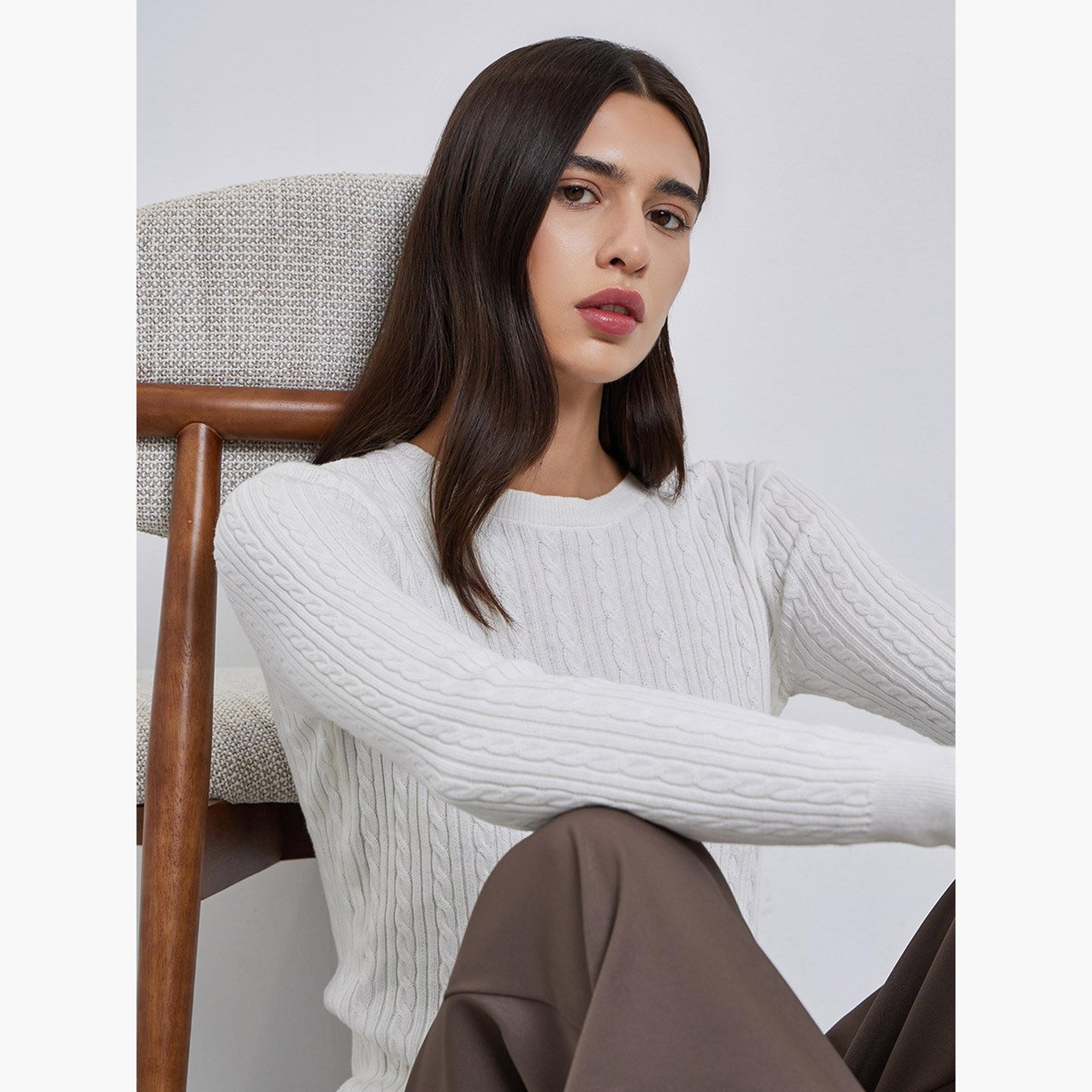 Take Two Solid Cable Knit Crew Neck Sweaters-women-winterwear-cardigansandjumpers-jumpers-image-3