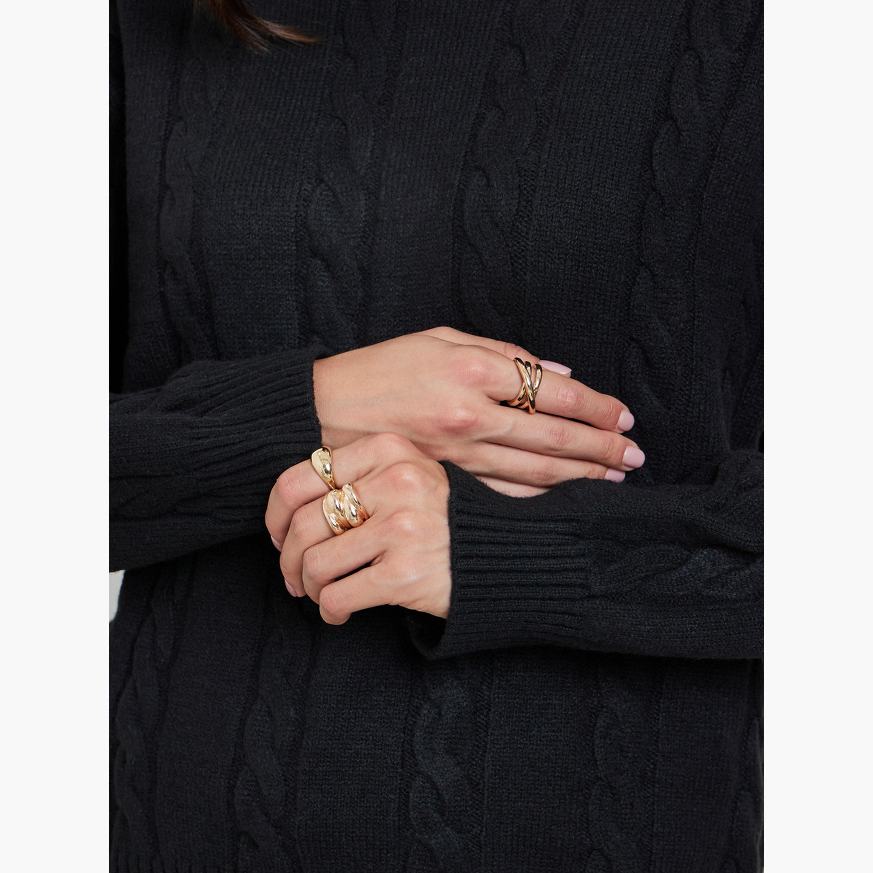ستايلي - سترة وبنطال من نسيج كابلي أسود منسق-women-clothing-coordsets-image-4