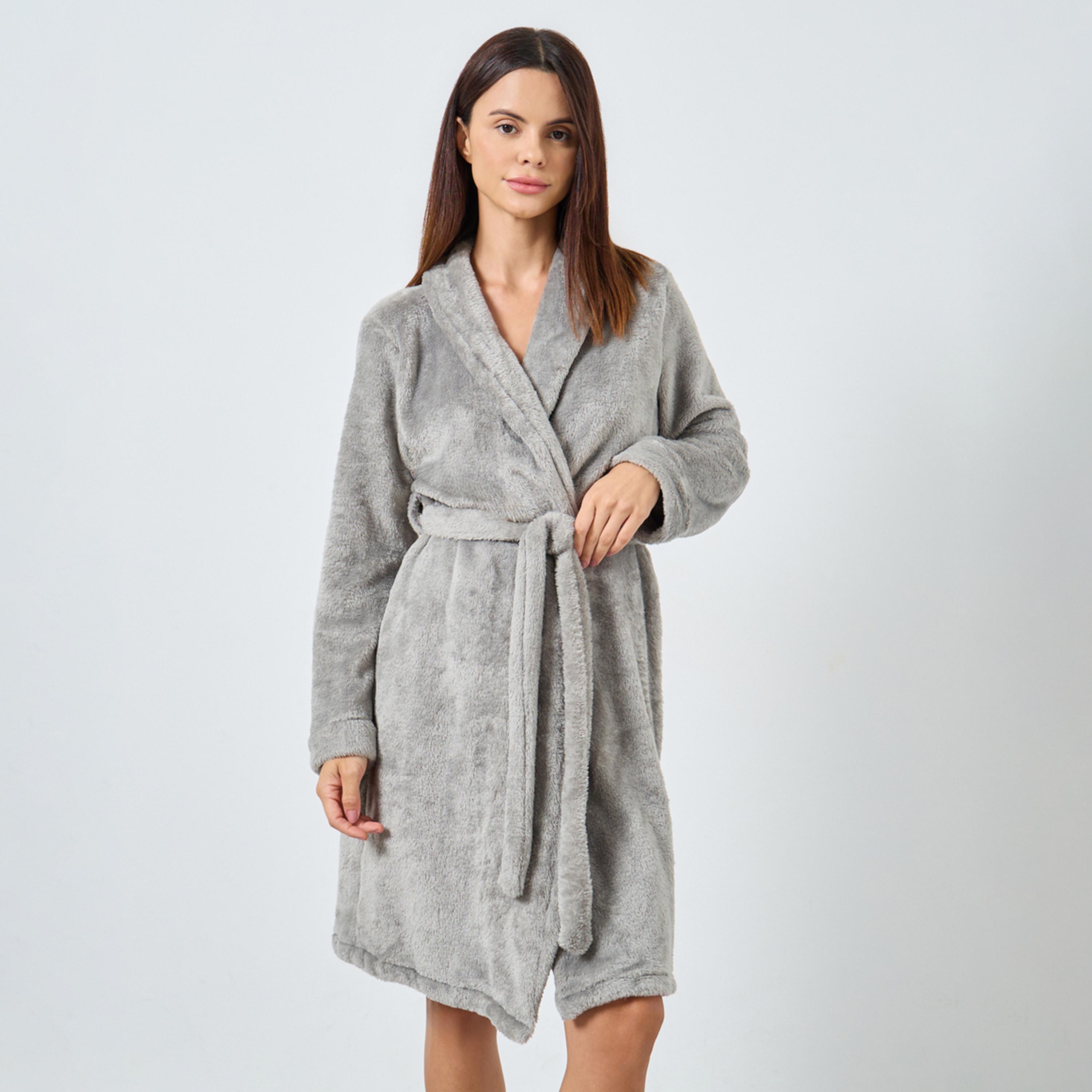 Styli Grey Shawl Collar Fleece Robe-women-clothing-nightwear-robes-image-1