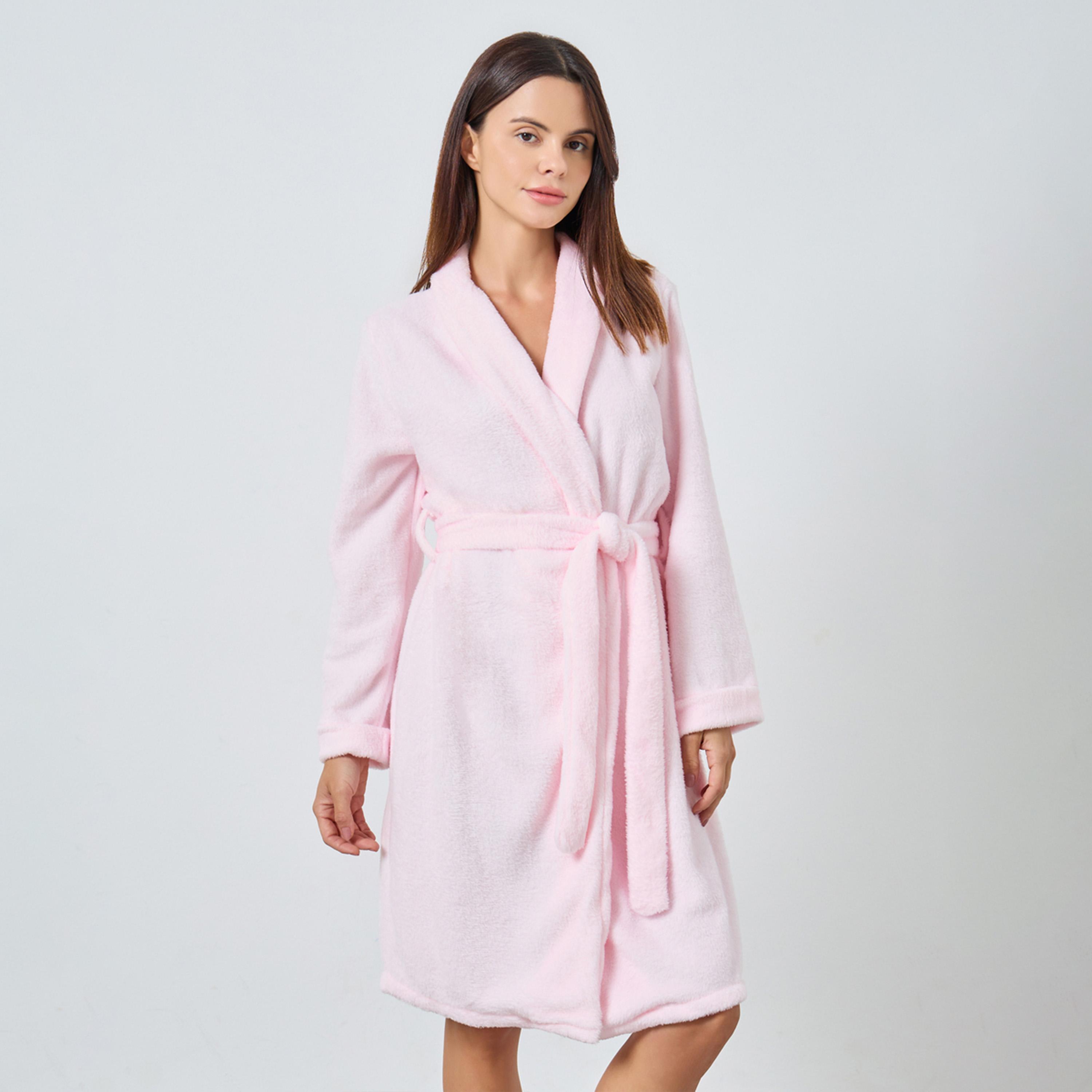 Styli Pink Shawl Collar Fleece Robe-women-clothing-nightwear-robes-image-1