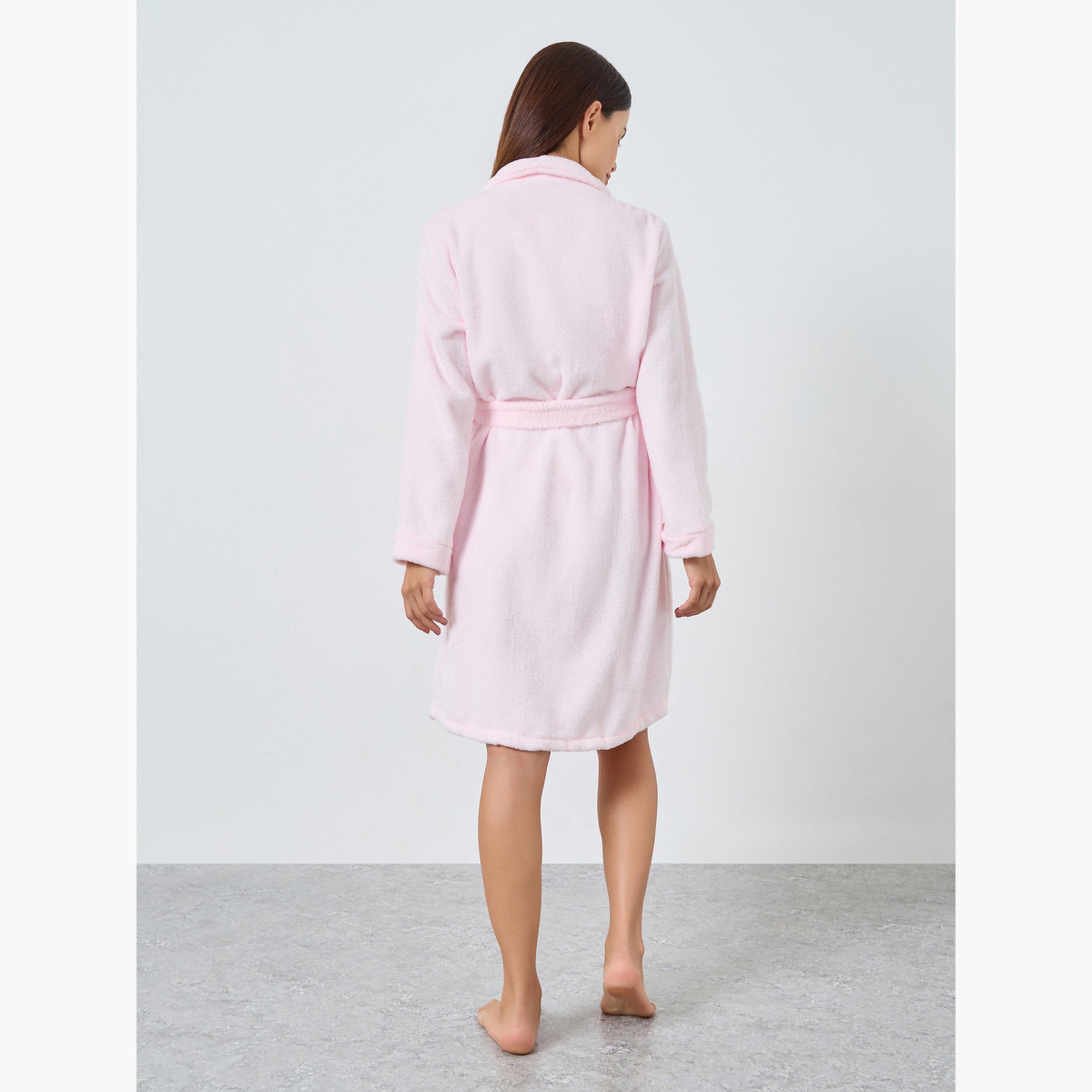ستايلي - رداء من الصوف بياقة شال وردية-women-clothing-nightwear-robes-image-4