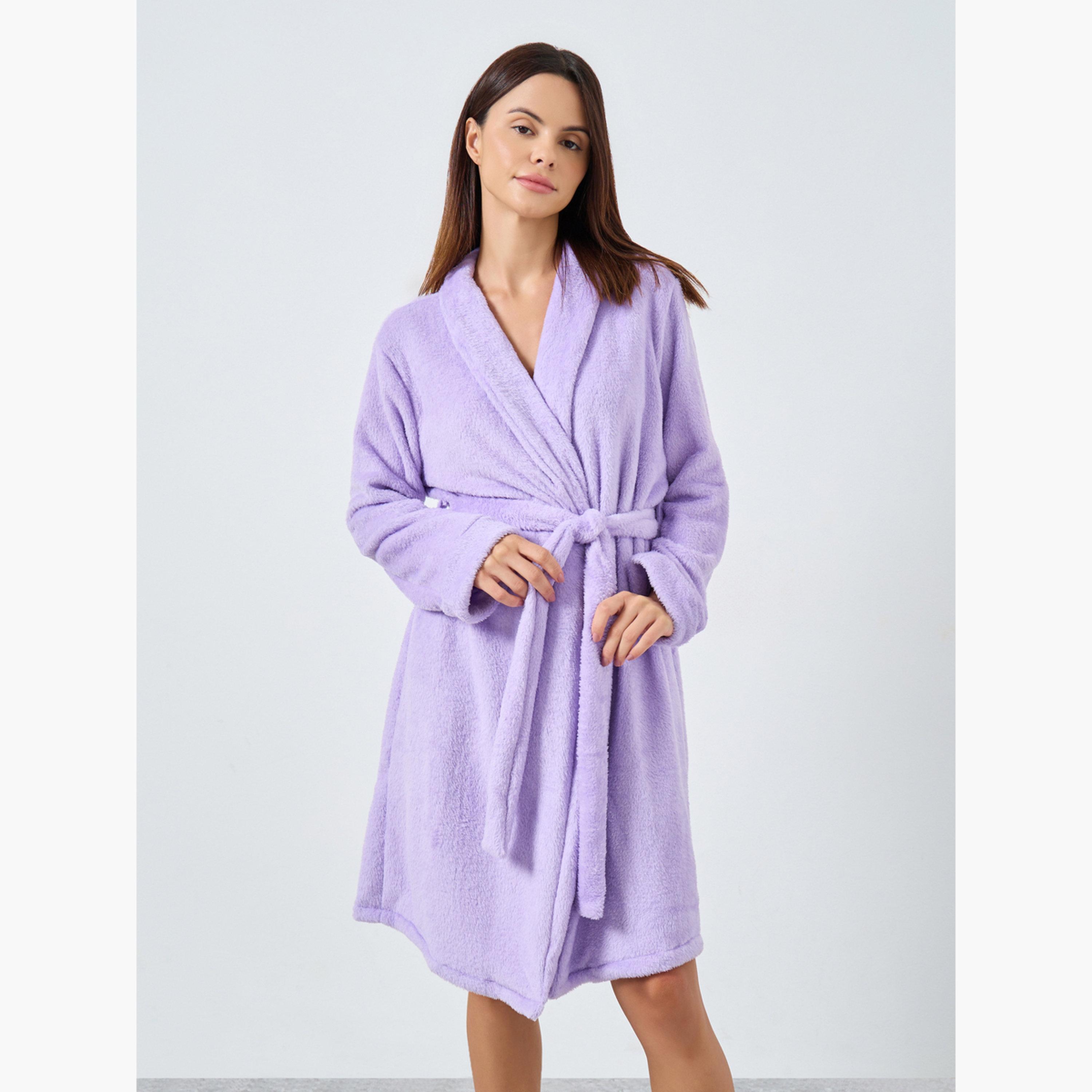 ستايلي - روب صوف بياقة شال أرجوانية للنساء-women-clothing-nightwear-robes-image-1