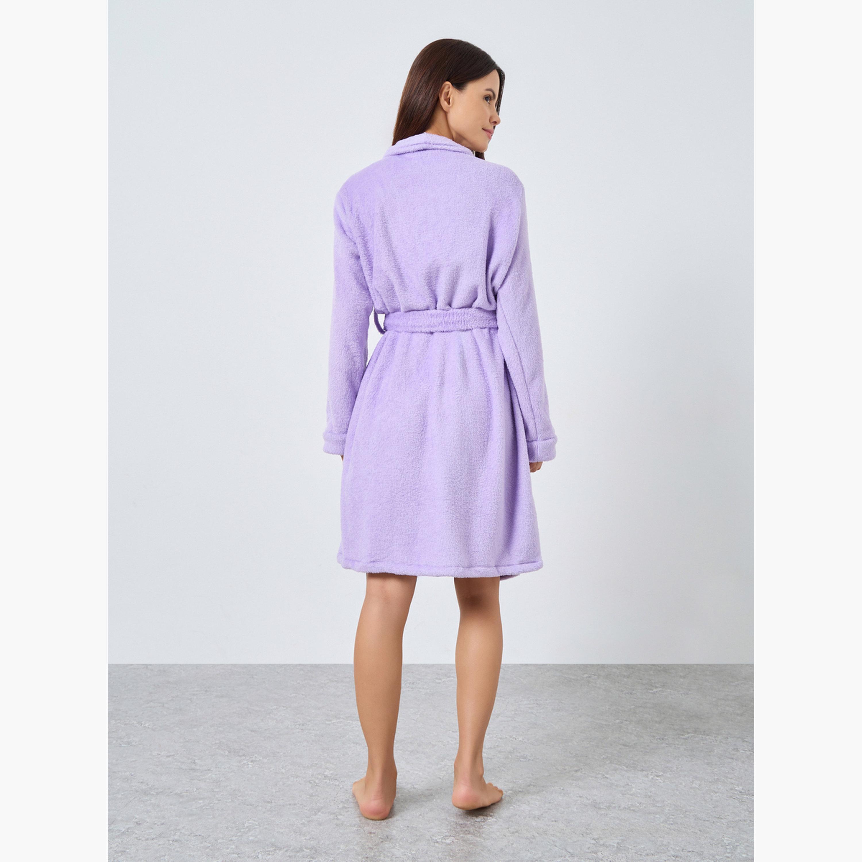 Styli Women Purple Shawl Collar Fleece Robe-women-clothing-nightwear-robes-image-4