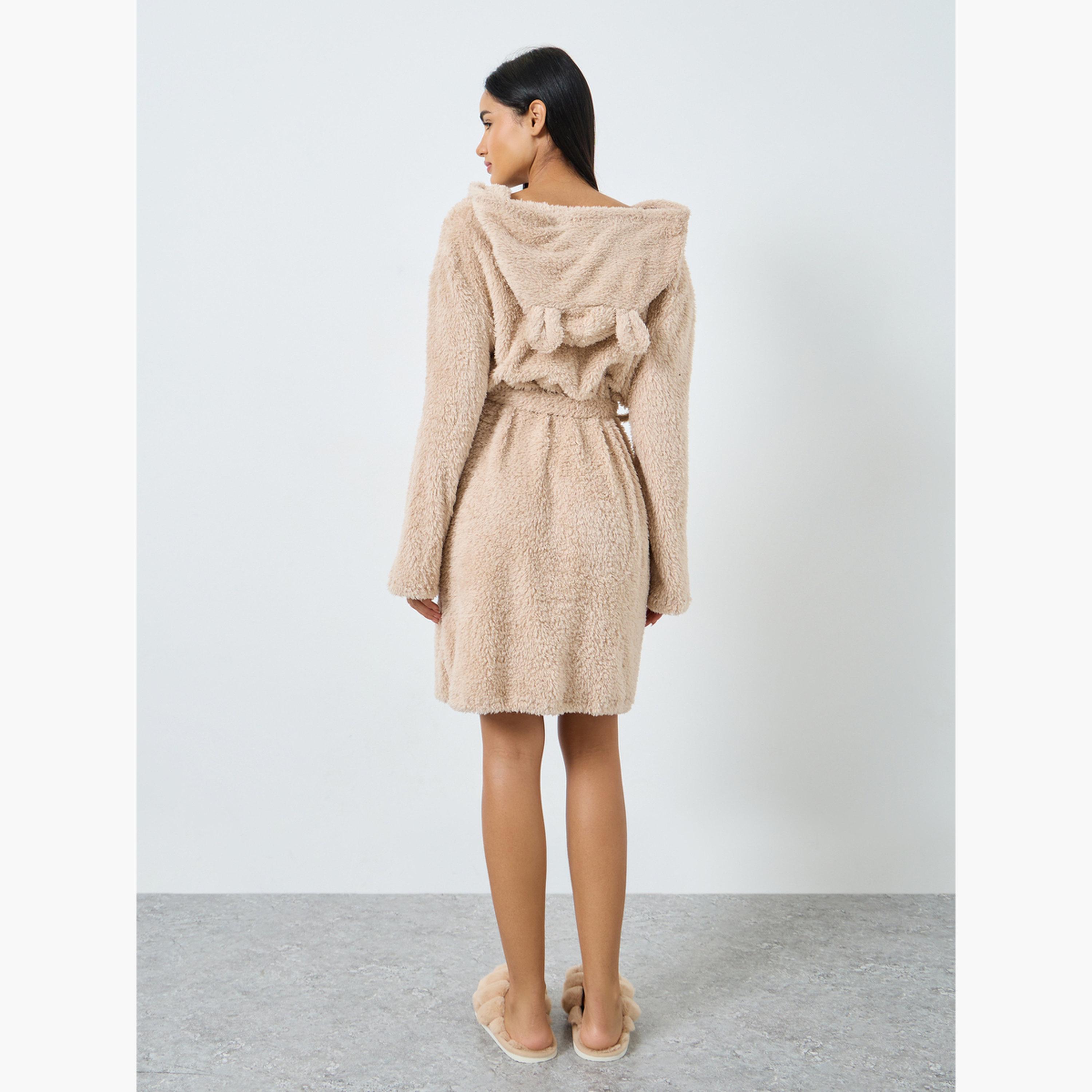 Styli Bear Ears Hooded Fleece Pocket Robe-women-clothing-nightwear-robes-image-3