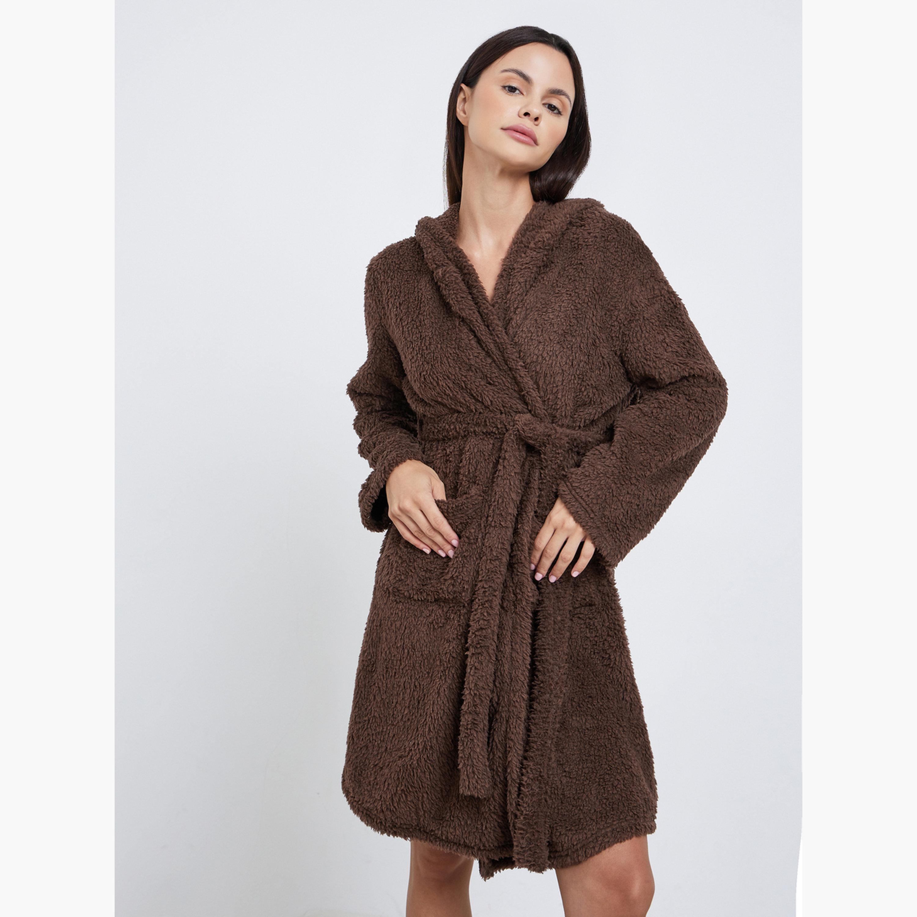 Styli Bear Ears Hooded Fleece Pocket Robe-women-clothing-nightwear-robes-image-2