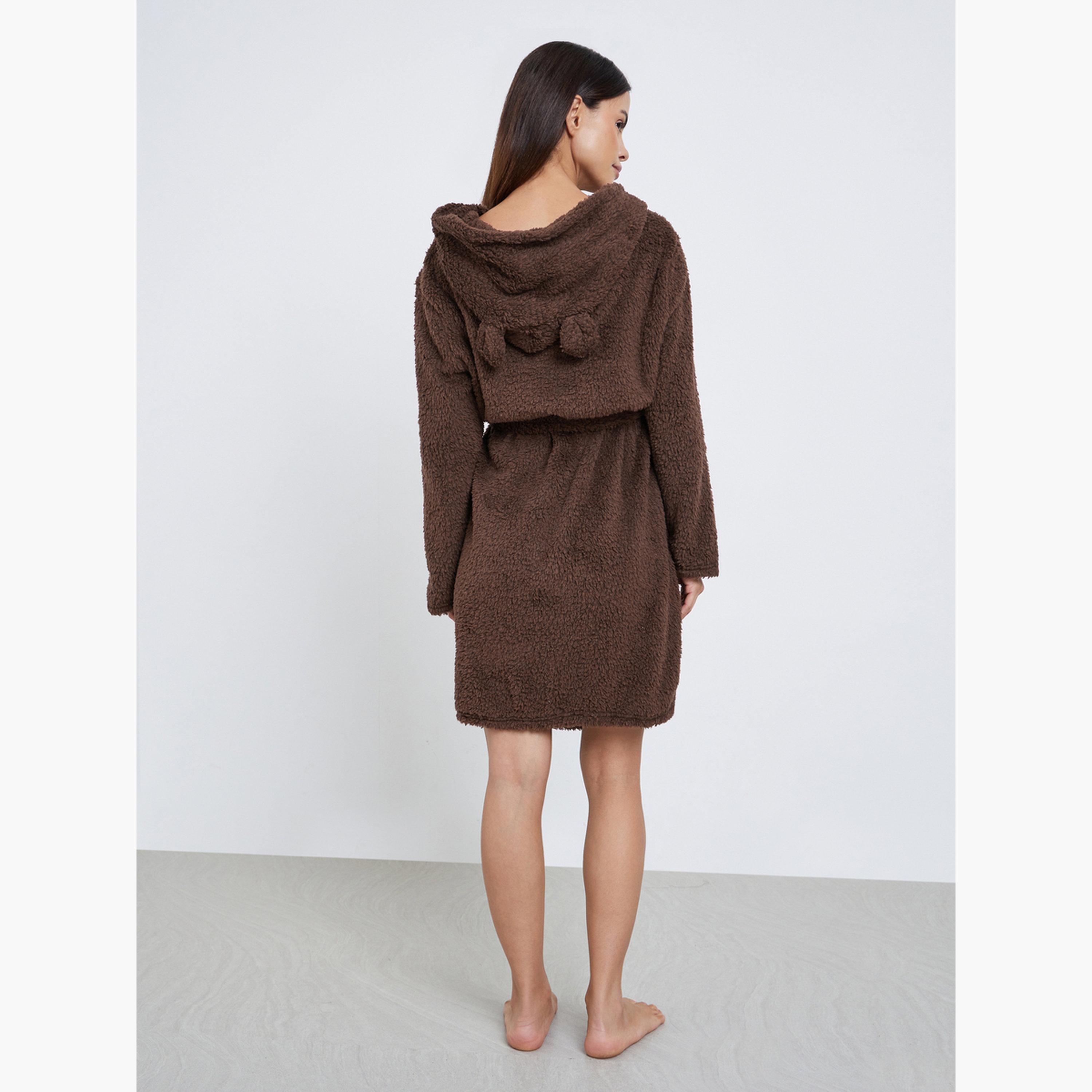 Styli Bear Ears Hooded Fleece Pocket Robe-women-clothing-nightwear-robes-image-3