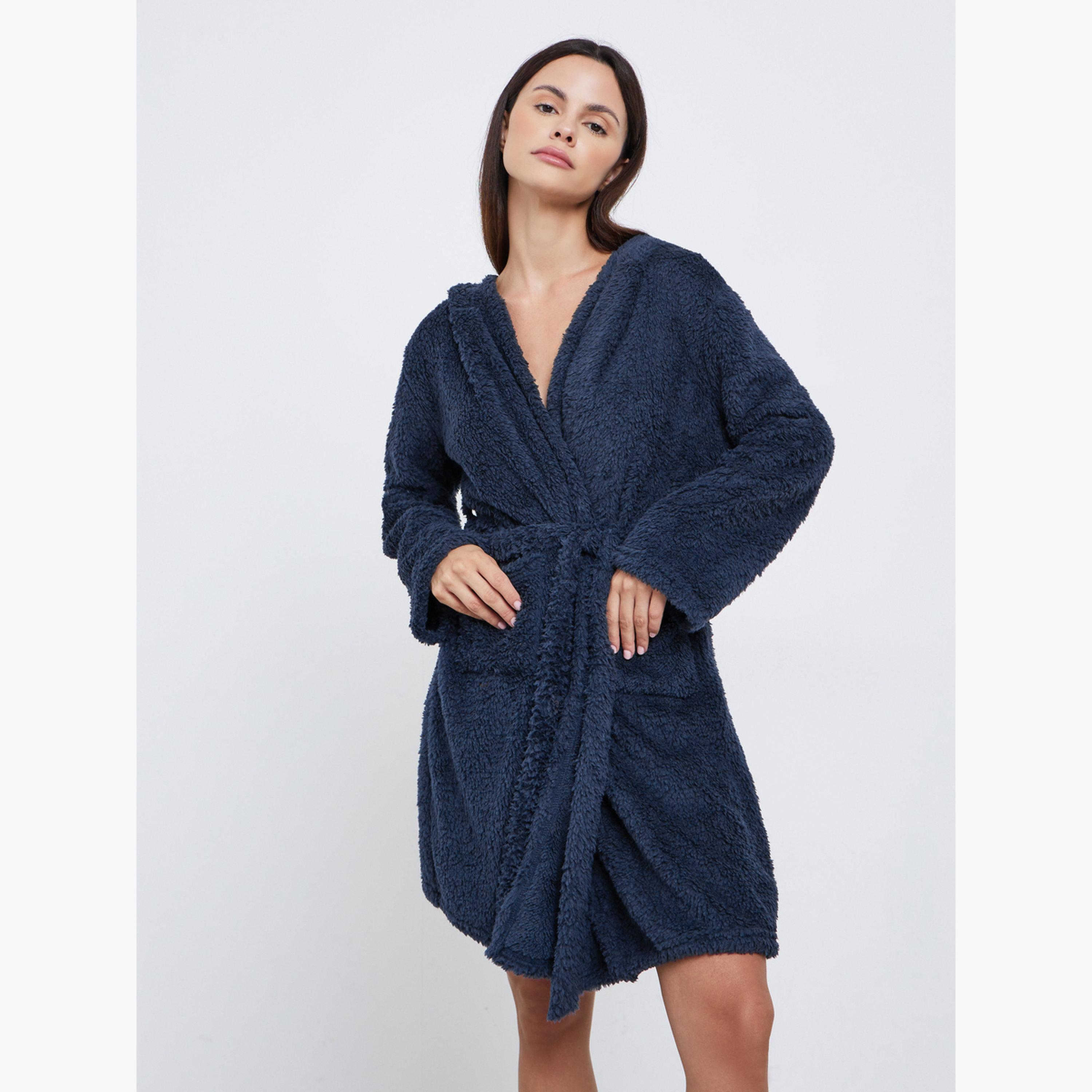 Styli Bear Ears Hooded Fleece Pocket Robe-women-clothing-nightwear-robes-image-2