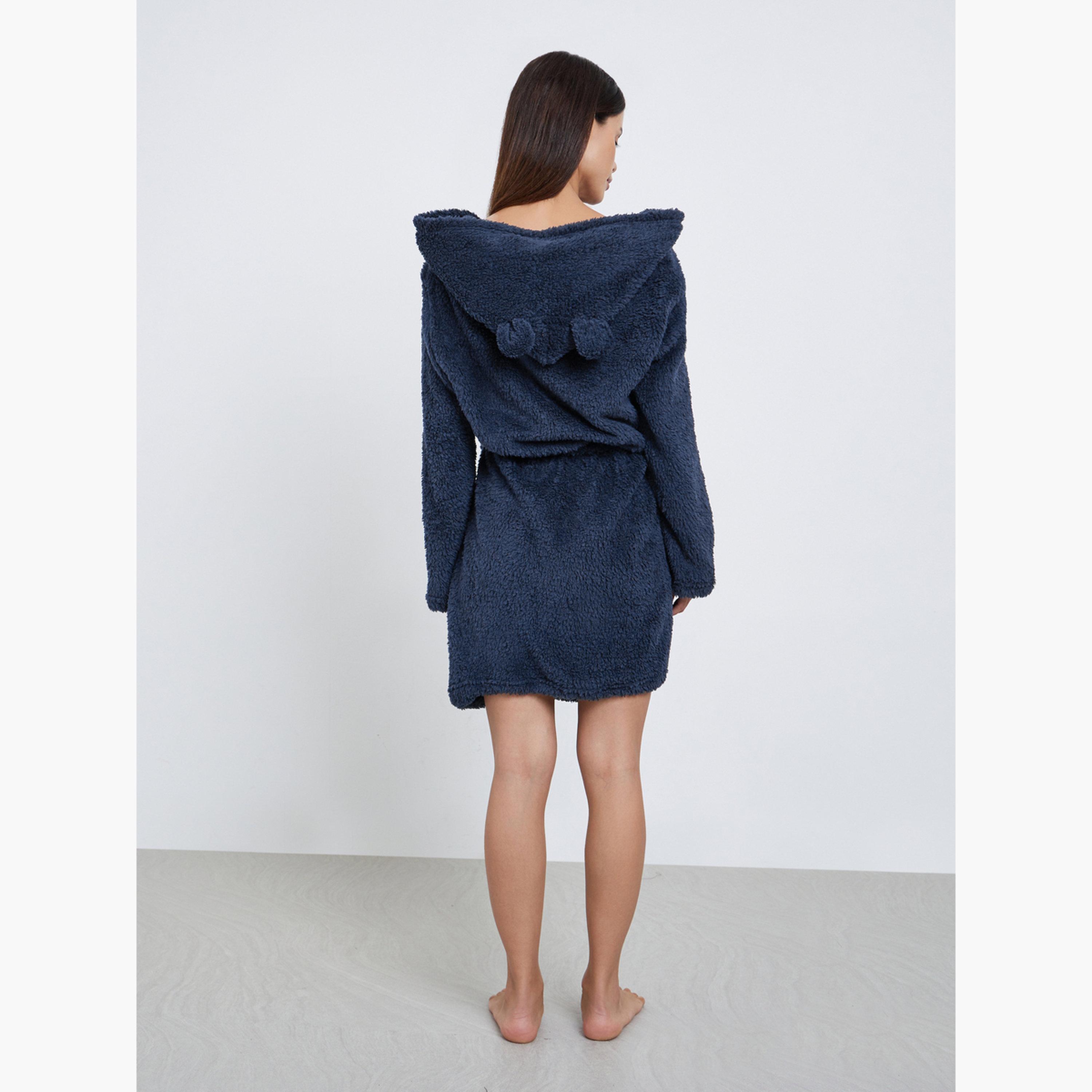 Styli Bear Ears Hooded Fleece Pocket Robe-women-clothing-nightwear-robes-image-3