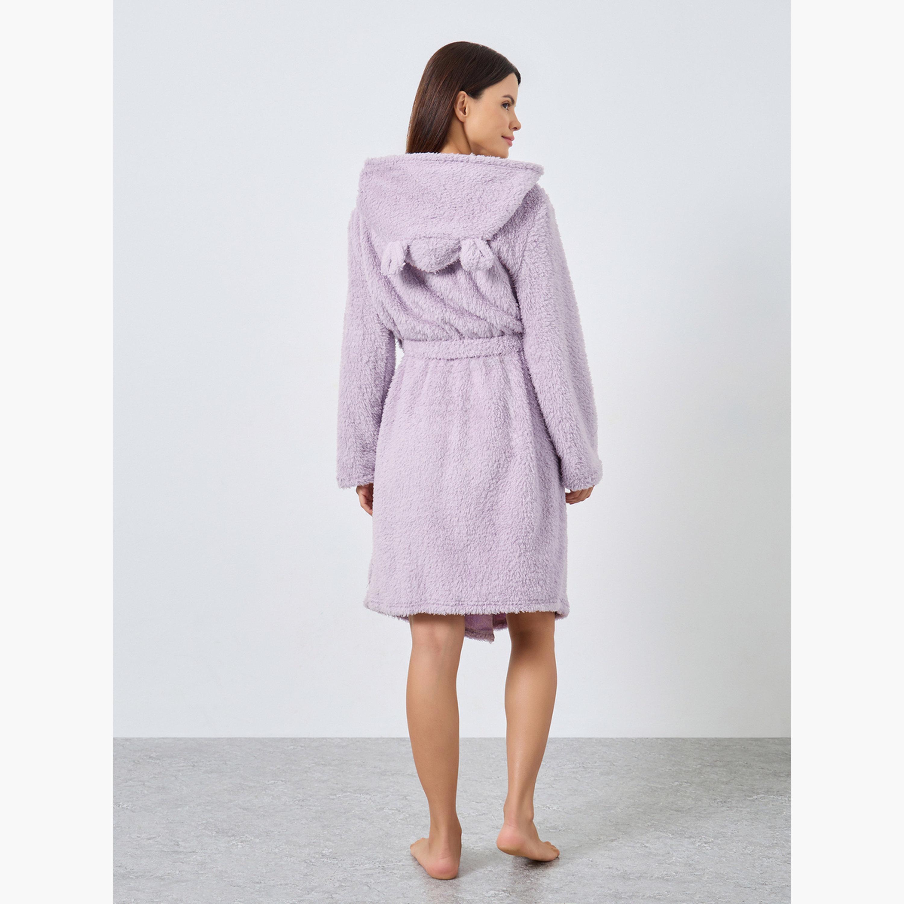 ستايلي - روب صوف فليس بجيب وغطاء رأس على شكل آذان الدب-women-clothing-nightwear-robes-image-3