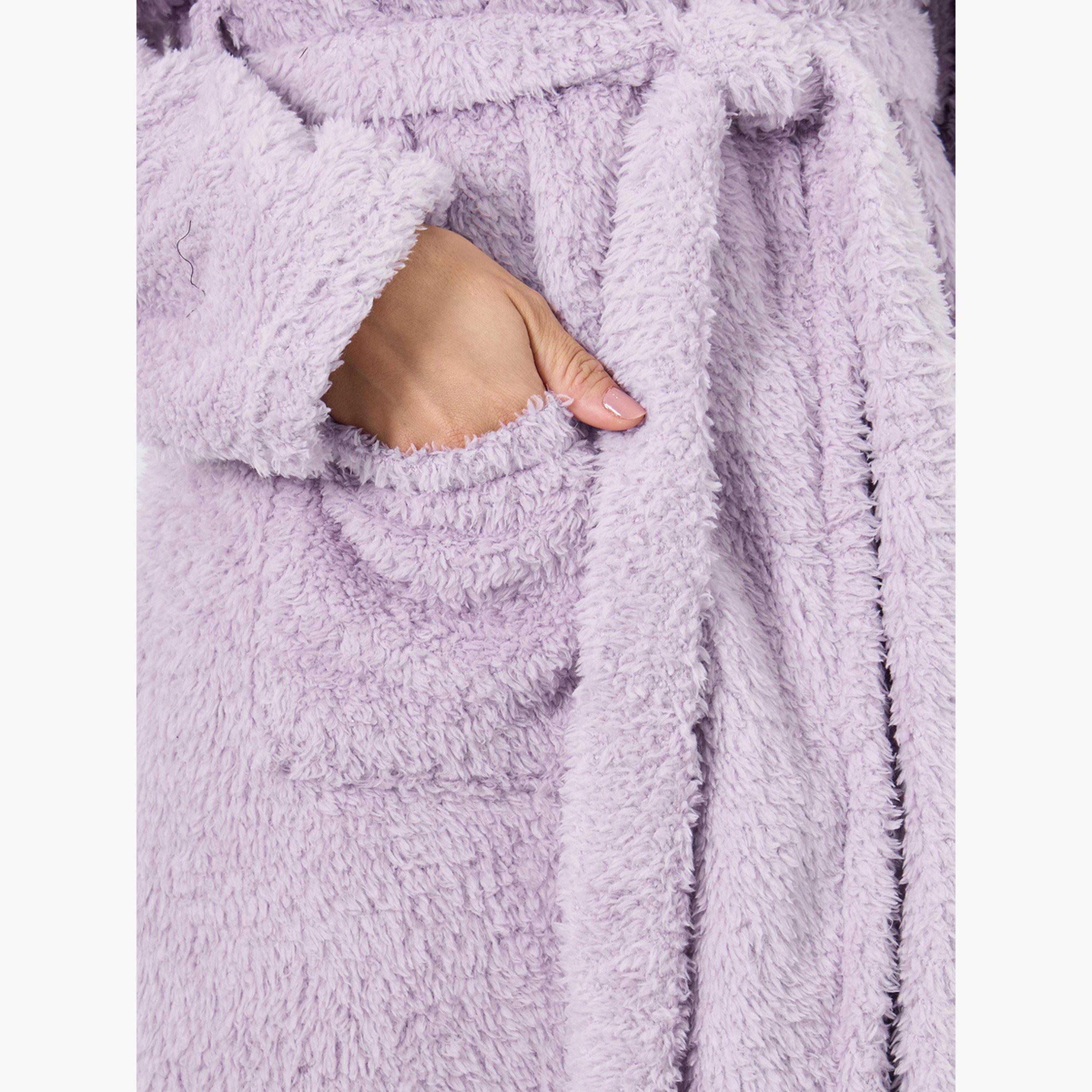 ستايلي - روب صوف فليس بجيب وغطاء رأس على شكل آذان الدب-women-clothing-nightwear-robes-image-4
