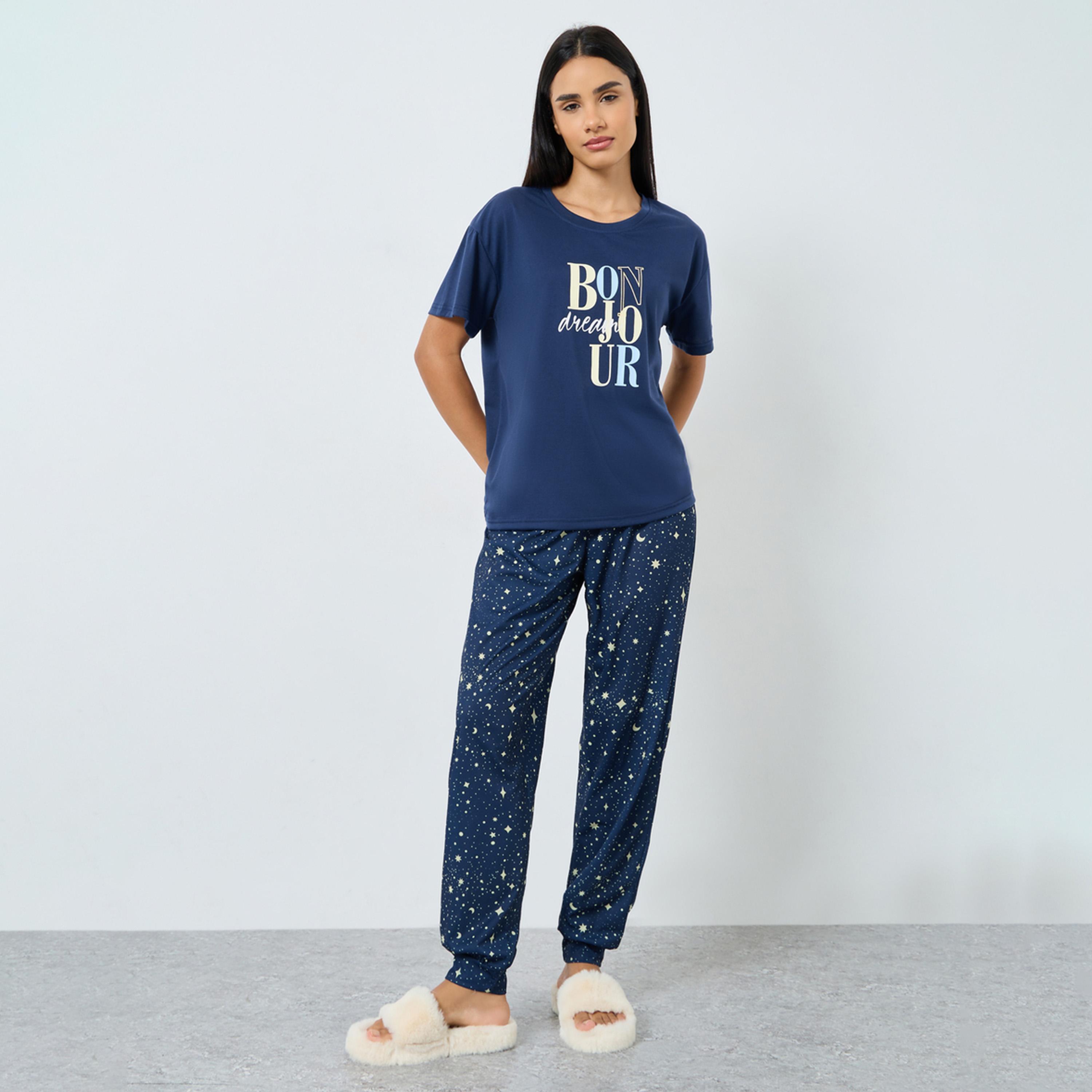 Styli Bonjour Graphic T-Shirt and Cuffed Pyjama Set-women-clothing-nightwear-pyjamas-longsets-image-1