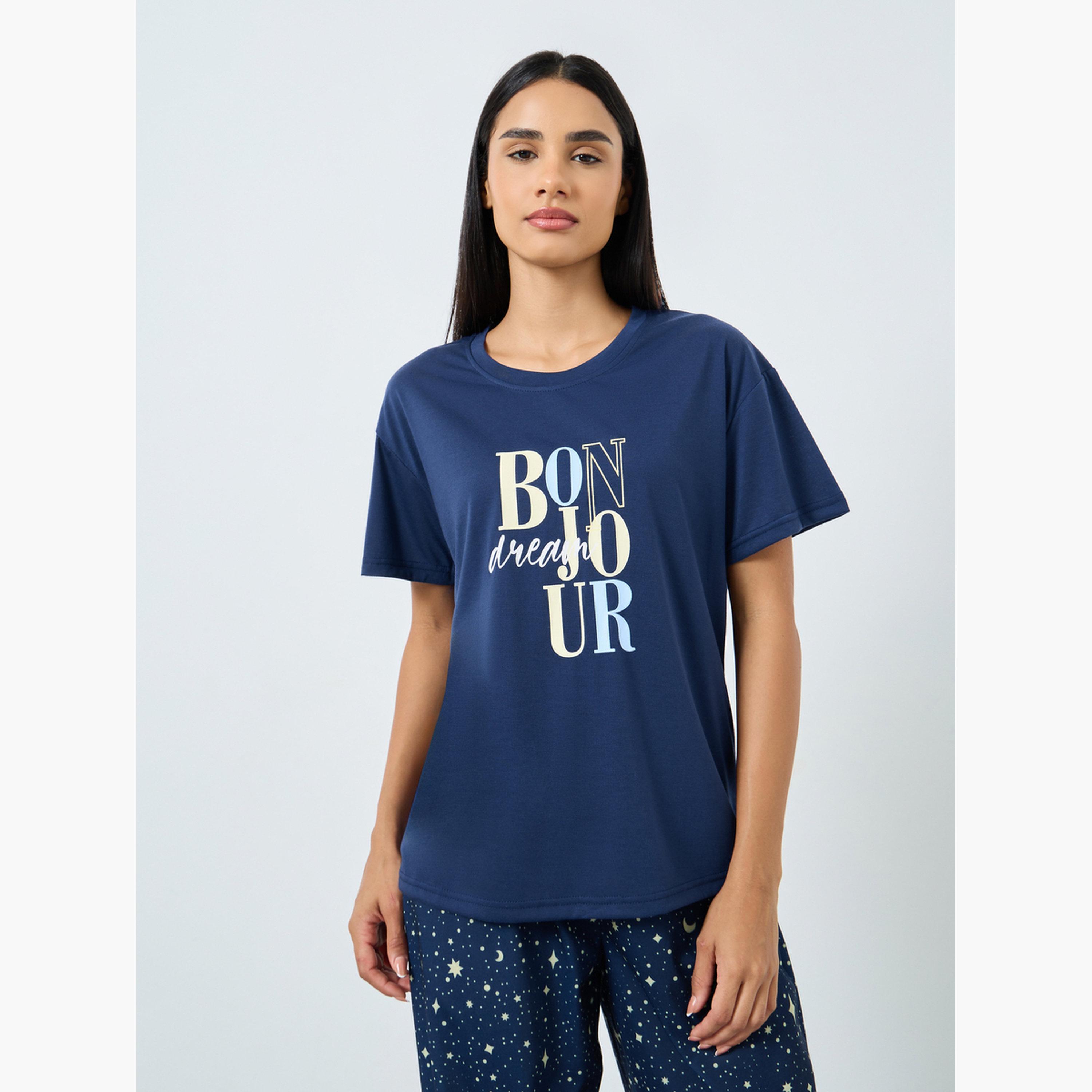Styli Bonjour Graphic T-Shirt and Cuffed Pyjama Set-women-clothing-nightwear-pyjamas-longsets-image-2