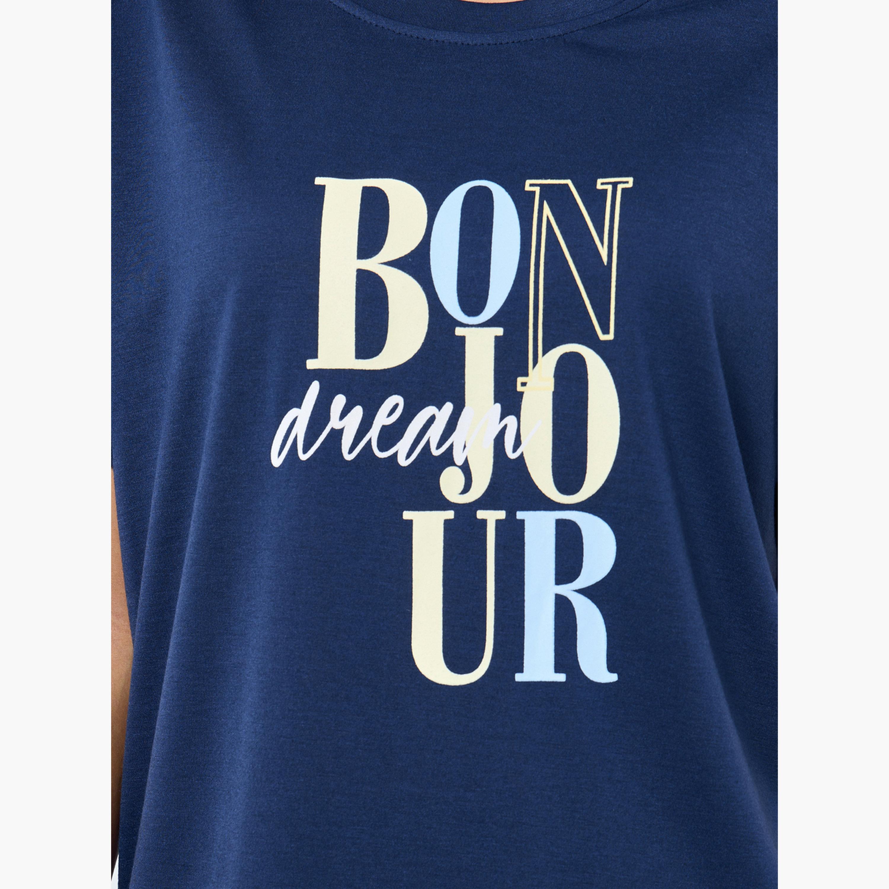 Styli Bonjour Graphic T-Shirt and Cuffed Pyjama Set-women-clothing-nightwear-pyjamas-longsets-image-3