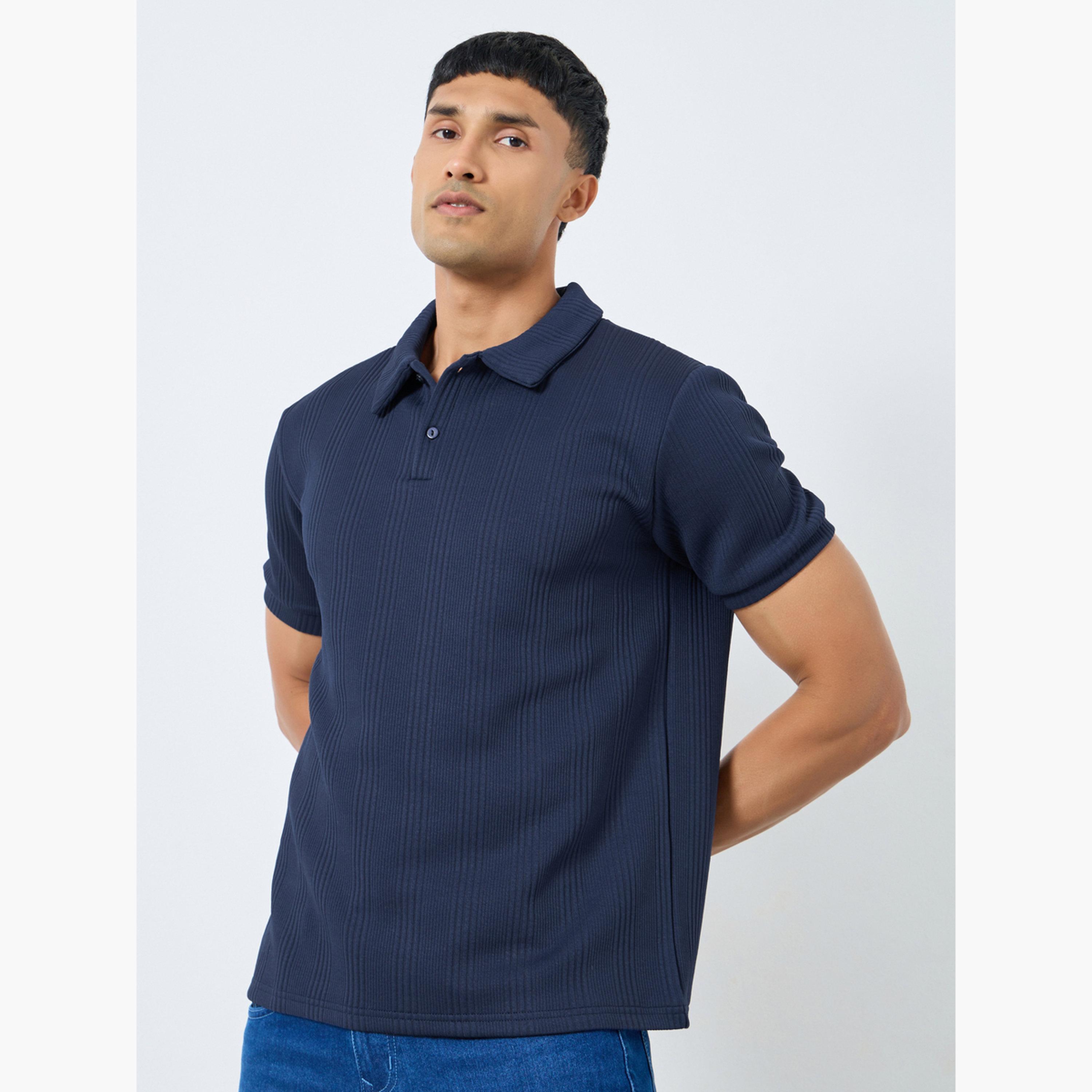Styli Men Navy Textured Knit Relaxed Polo-men-clothing-tshirtsandpolos-polos-image-1