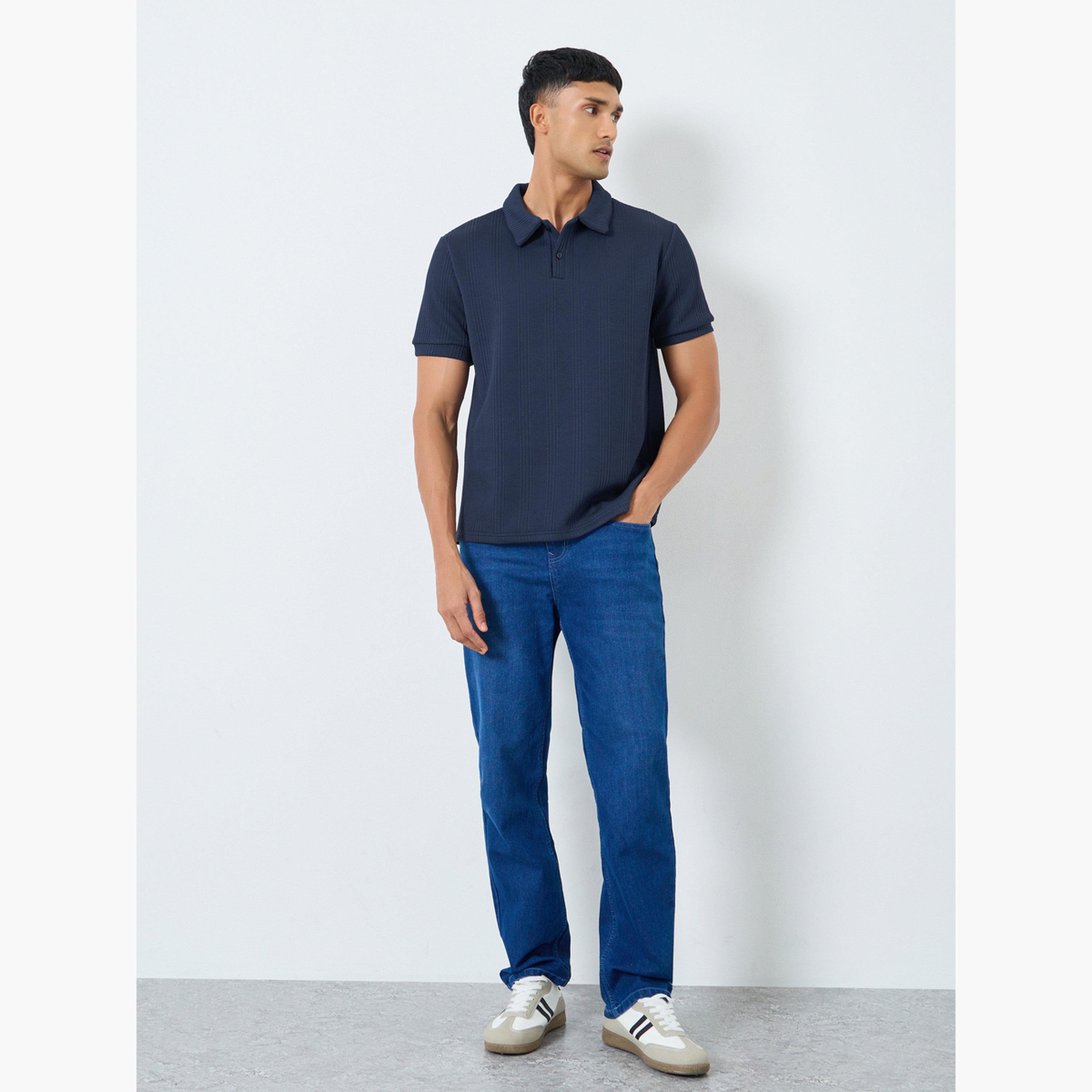Styli Men Navy Textured Knit Relaxed Polo-men-clothing-tshirtsandpolos-polos-image-2