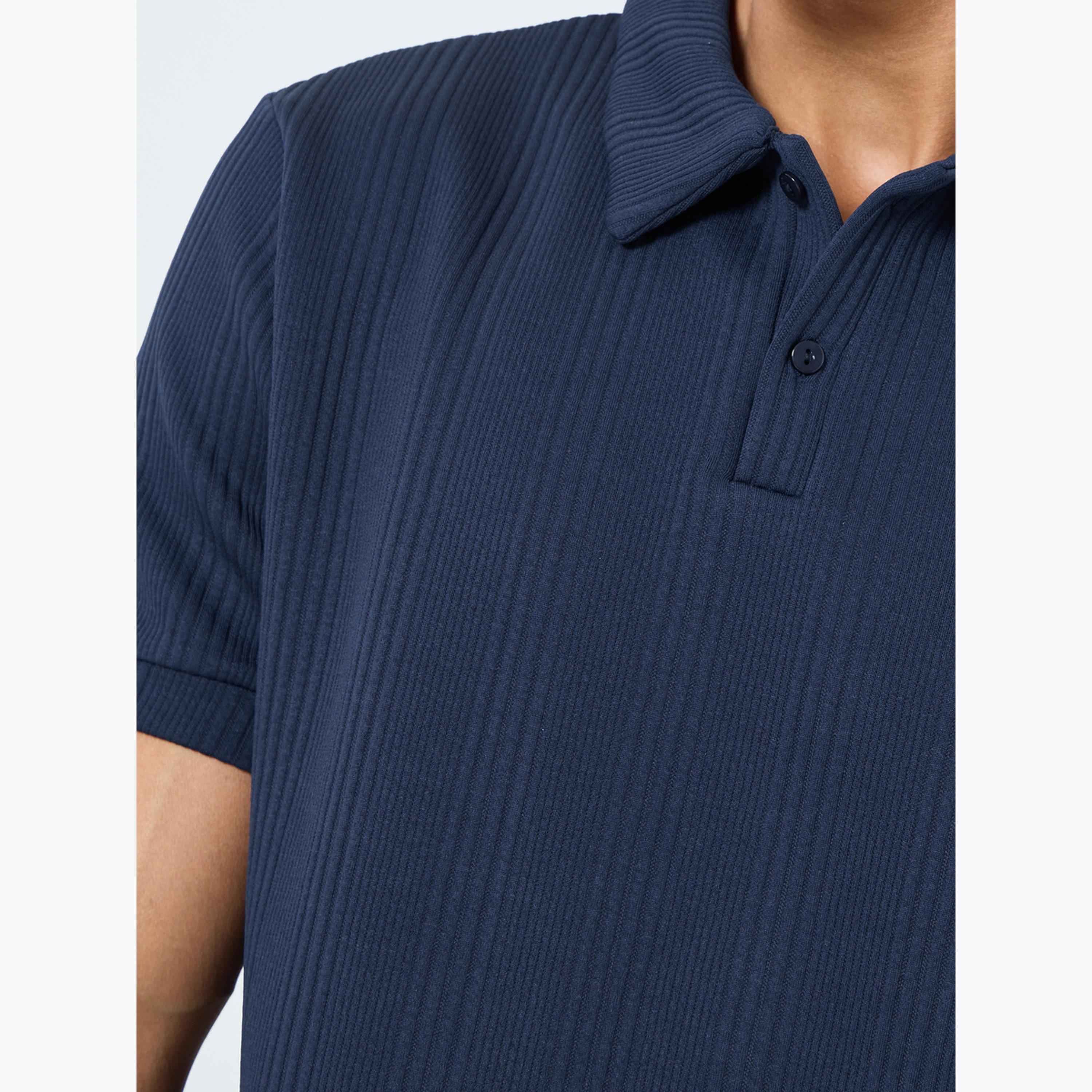 Styli Men Navy Textured Knit Relaxed Polo-men-clothing-tshirtsandpolos-polos-image-4