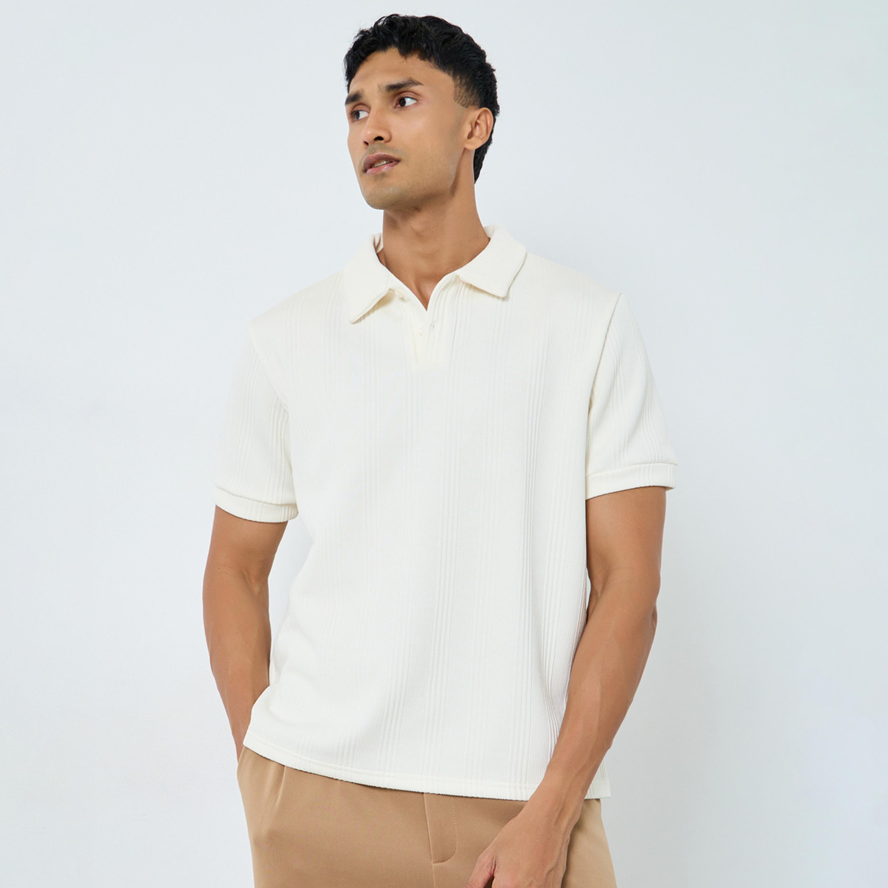 Styli Men Off White Textured Knit Relaxed Polo-men-clothing-tshirtsandpolos-polos-image-1