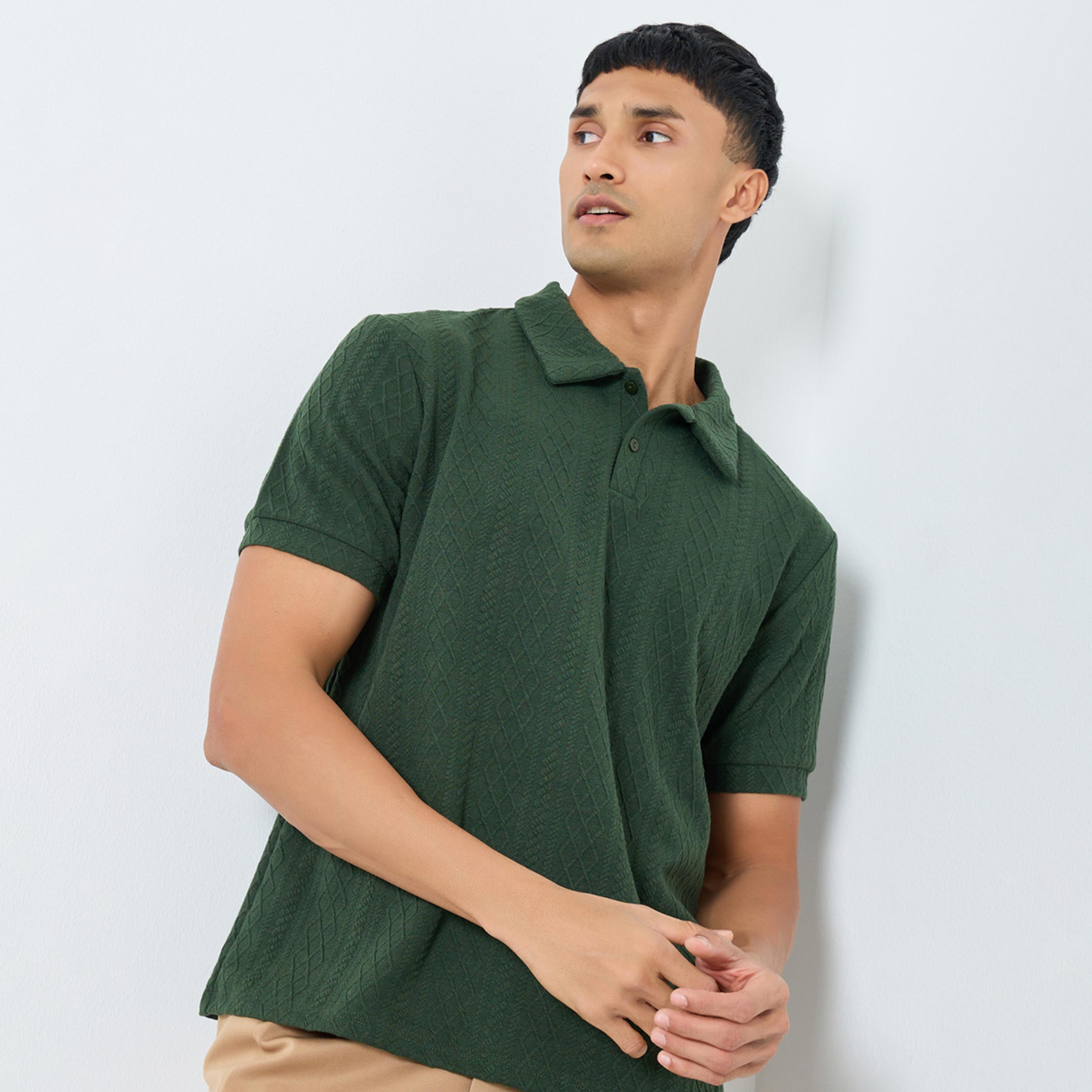 ستايلي - قميص بولو رجالي مريح من نسيج الكابلات بلون زيتوني-men-clothing-tshirtsandpolos-polos-image-1