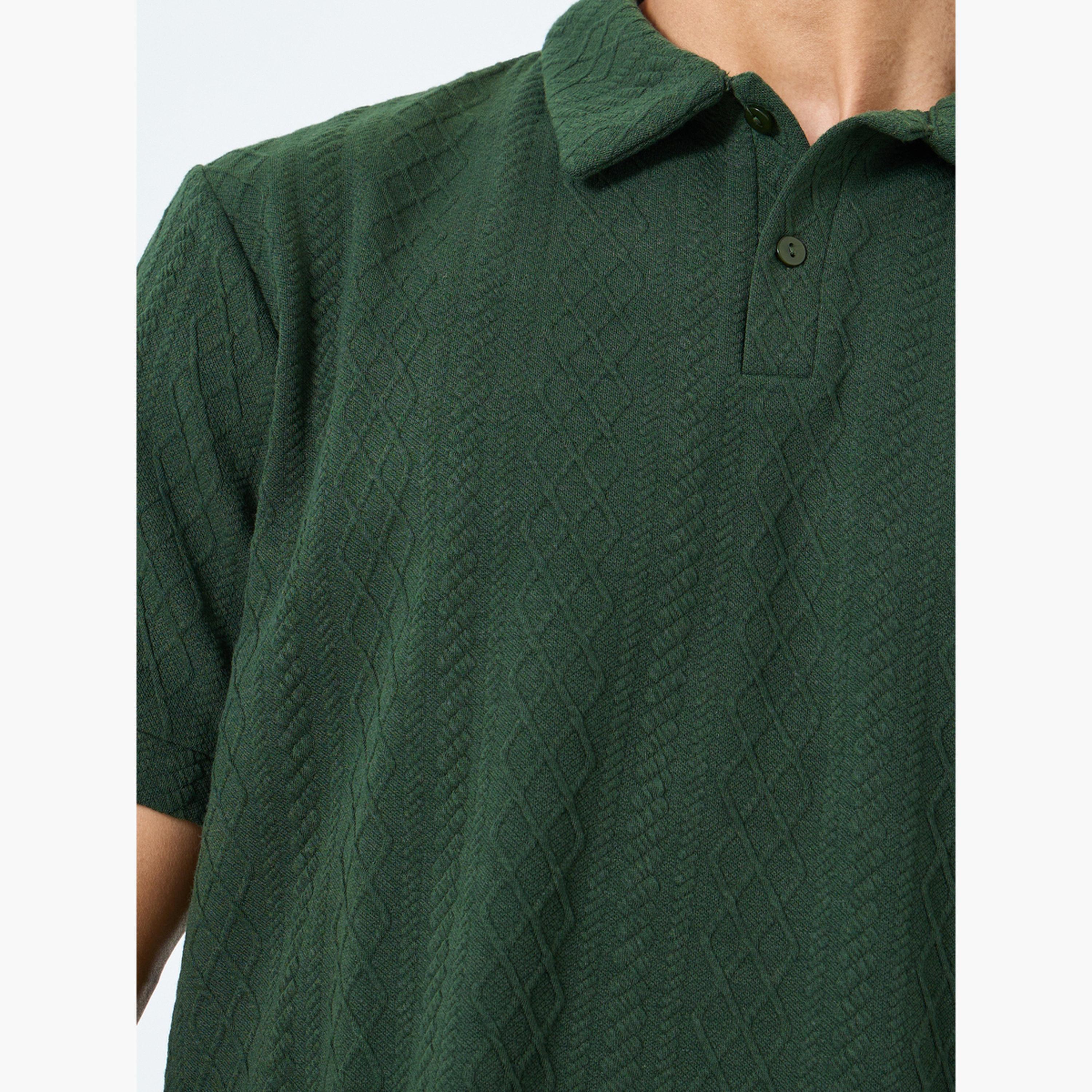 Styli Men Olive Textured Cable Knit Relaxed Polo-men-clothing-tshirtsandpolos-polos-image-3