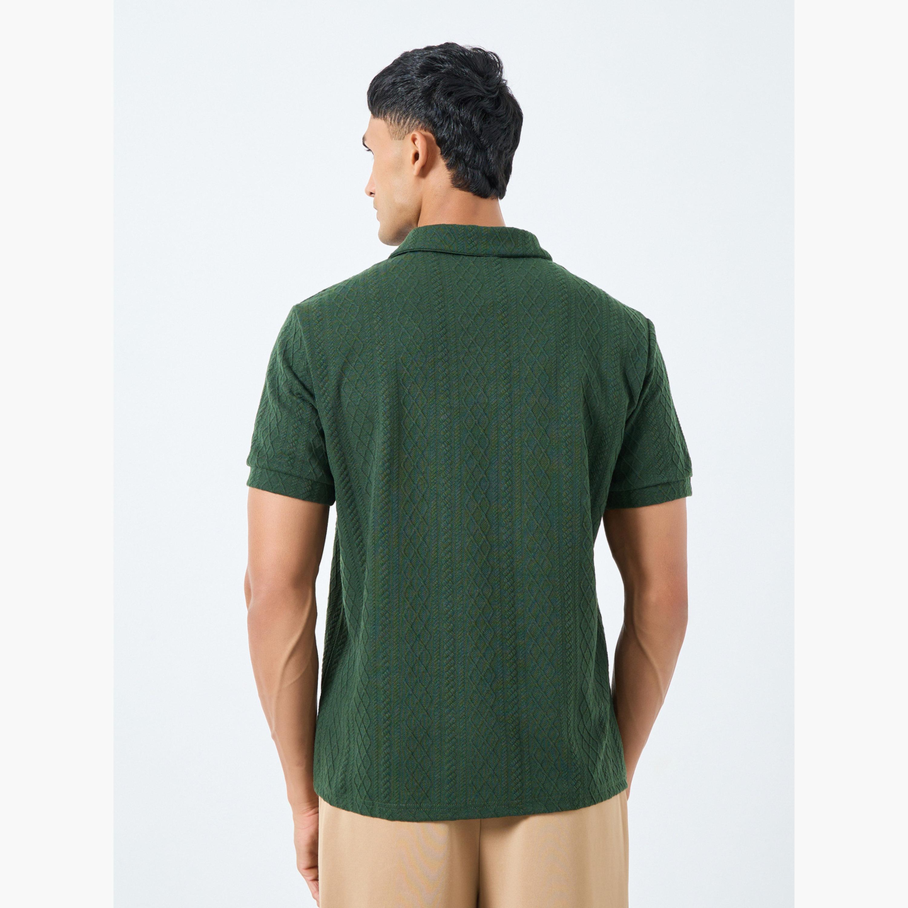 ستايلي - قميص بولو رجالي مريح من نسيج الكابلات بلون زيتوني-men-clothing-tshirtsandpolos-polos-image-4