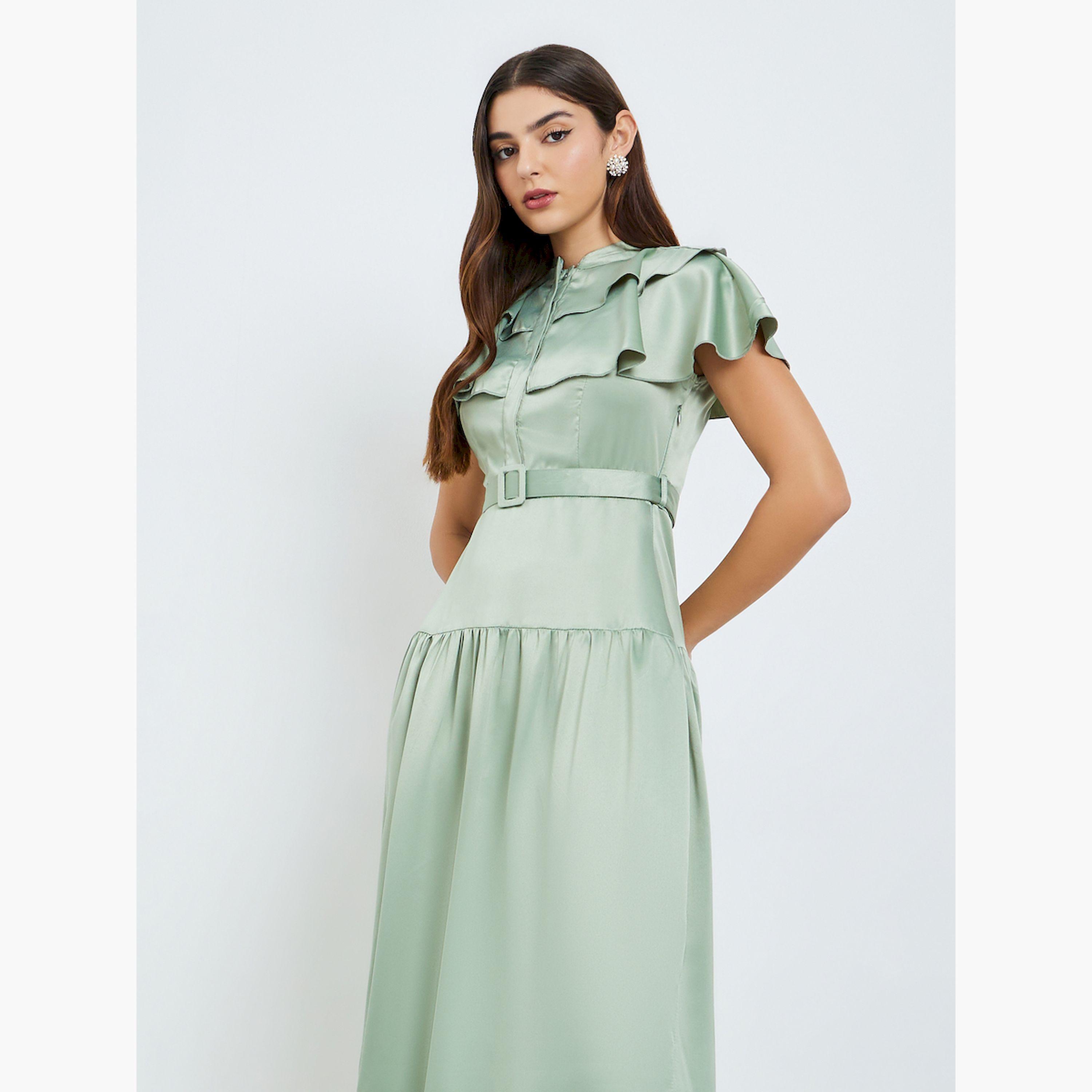 فستان طويل بحزام وتفاصيل كشكش-women-clothing-dresses-image-2