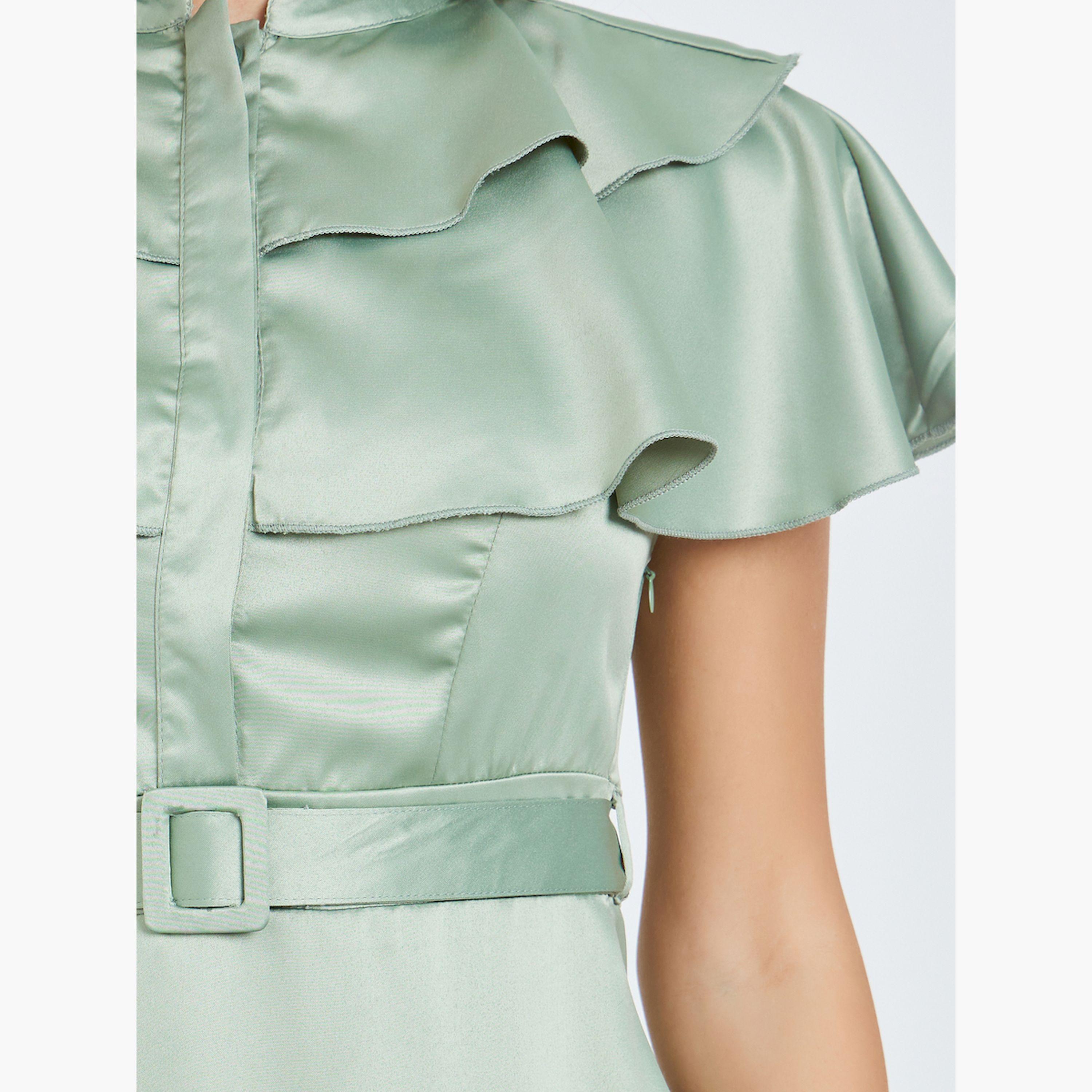 Styli Green Belted Maxi Dress with Ruffle Detail-women-clothing-dresses-image-4
