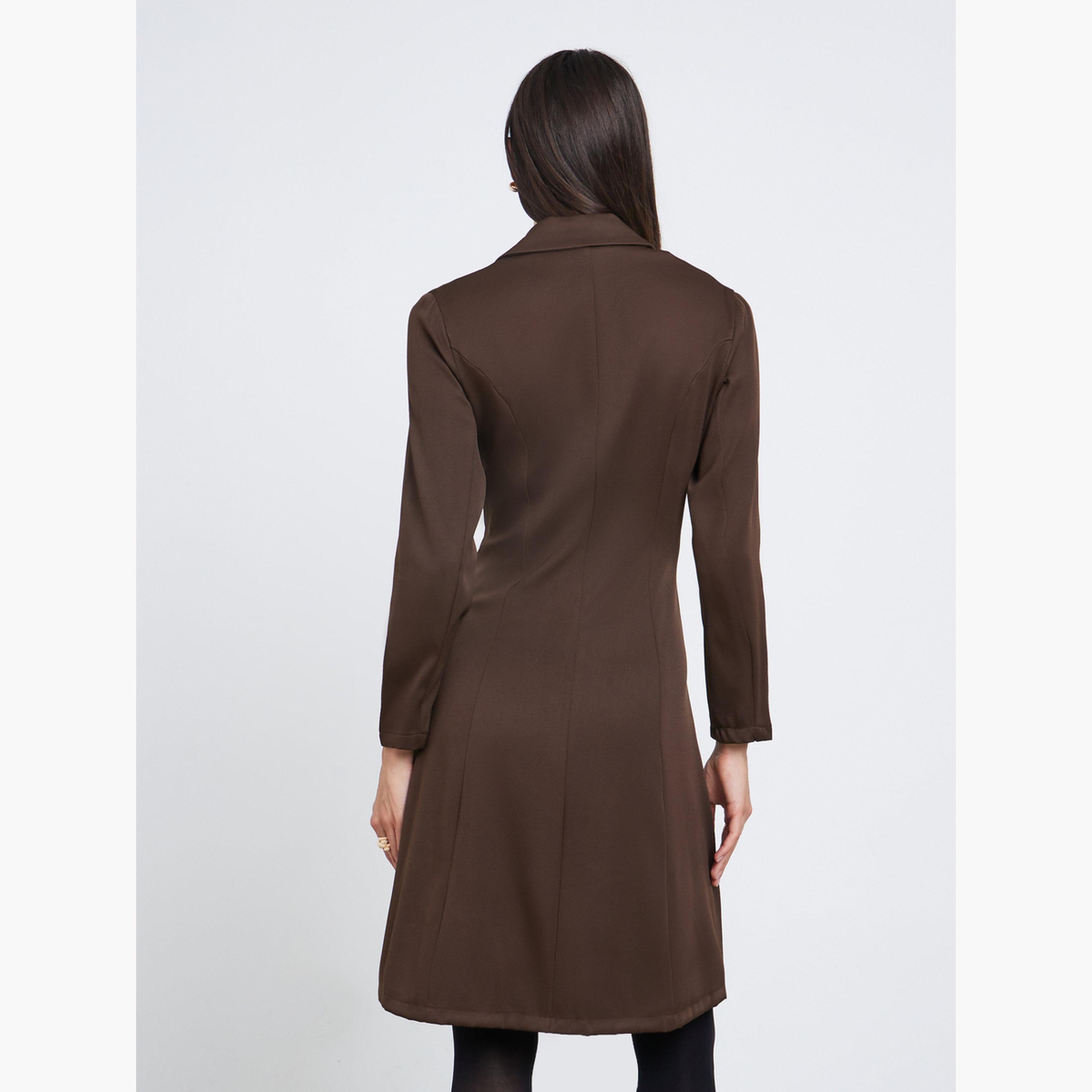 Styli Women Brown Double Breasted Blazer Knee Length Dress-women-clothing-dresses-image-3
