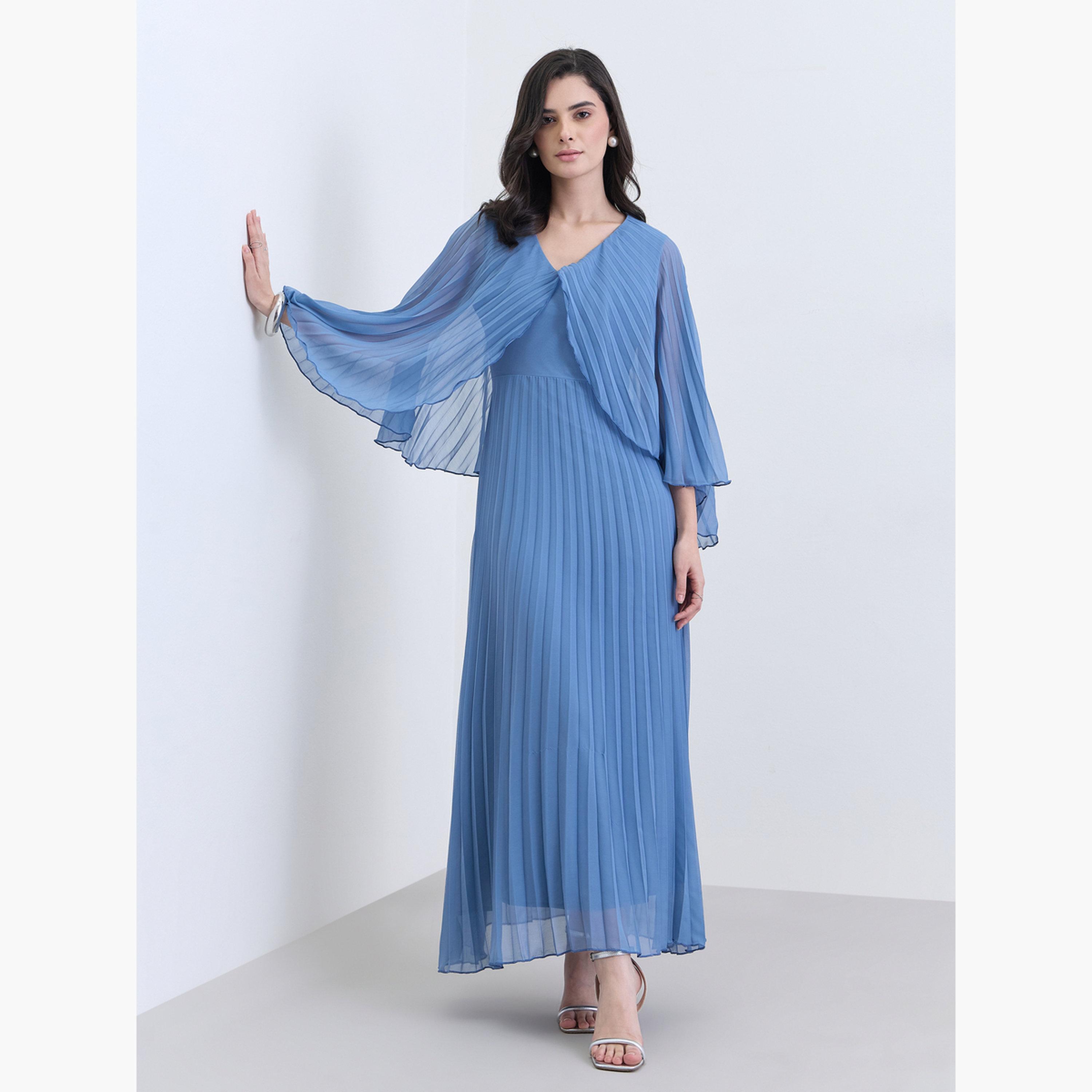 فستان طويل مكسر بأكمام كيب-women-clothing-dresses-image-1